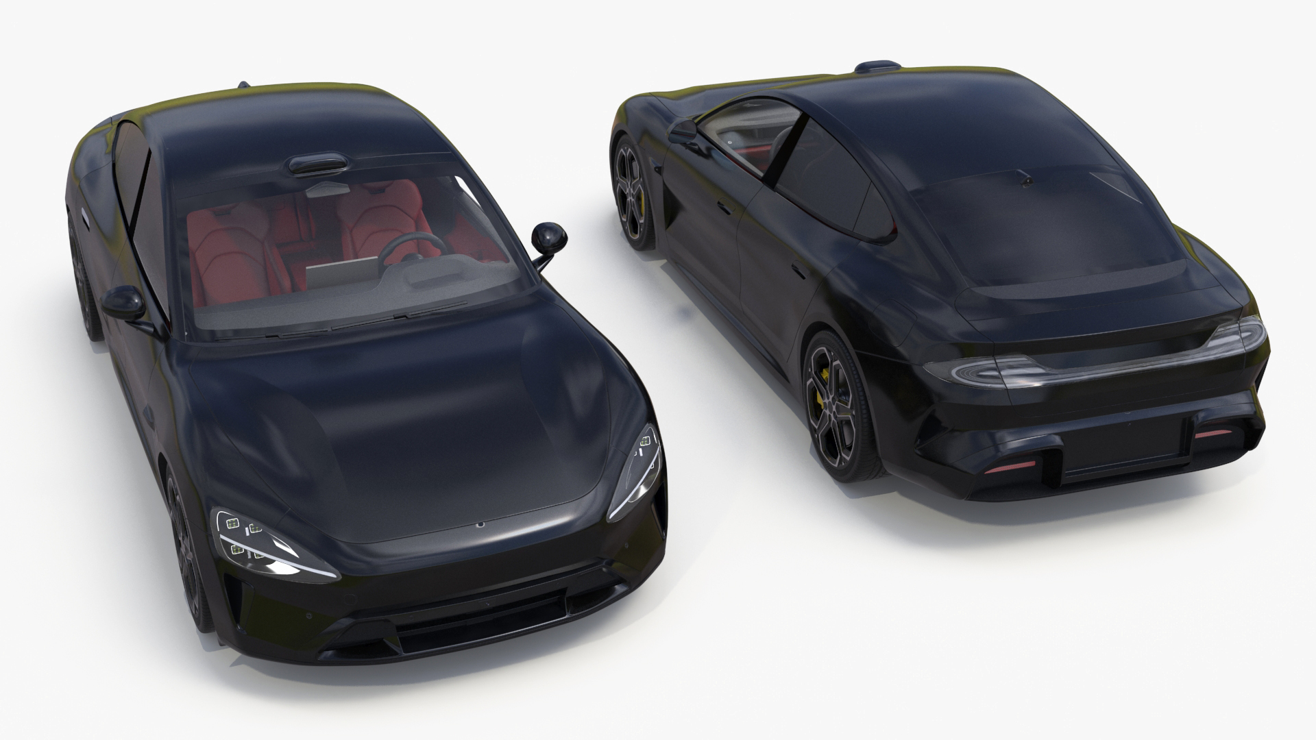 3D Electric Car Sedan Black Rigged