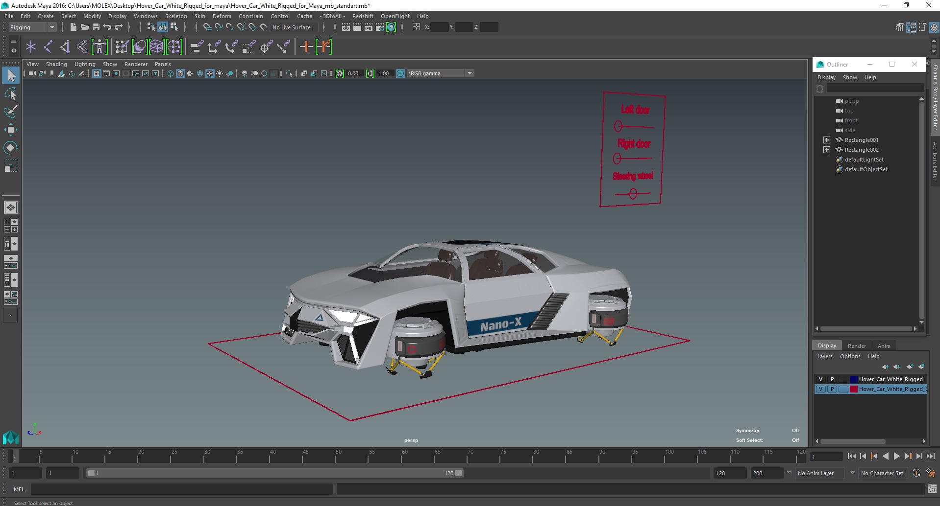 3D Hover Car White Rigged for Maya