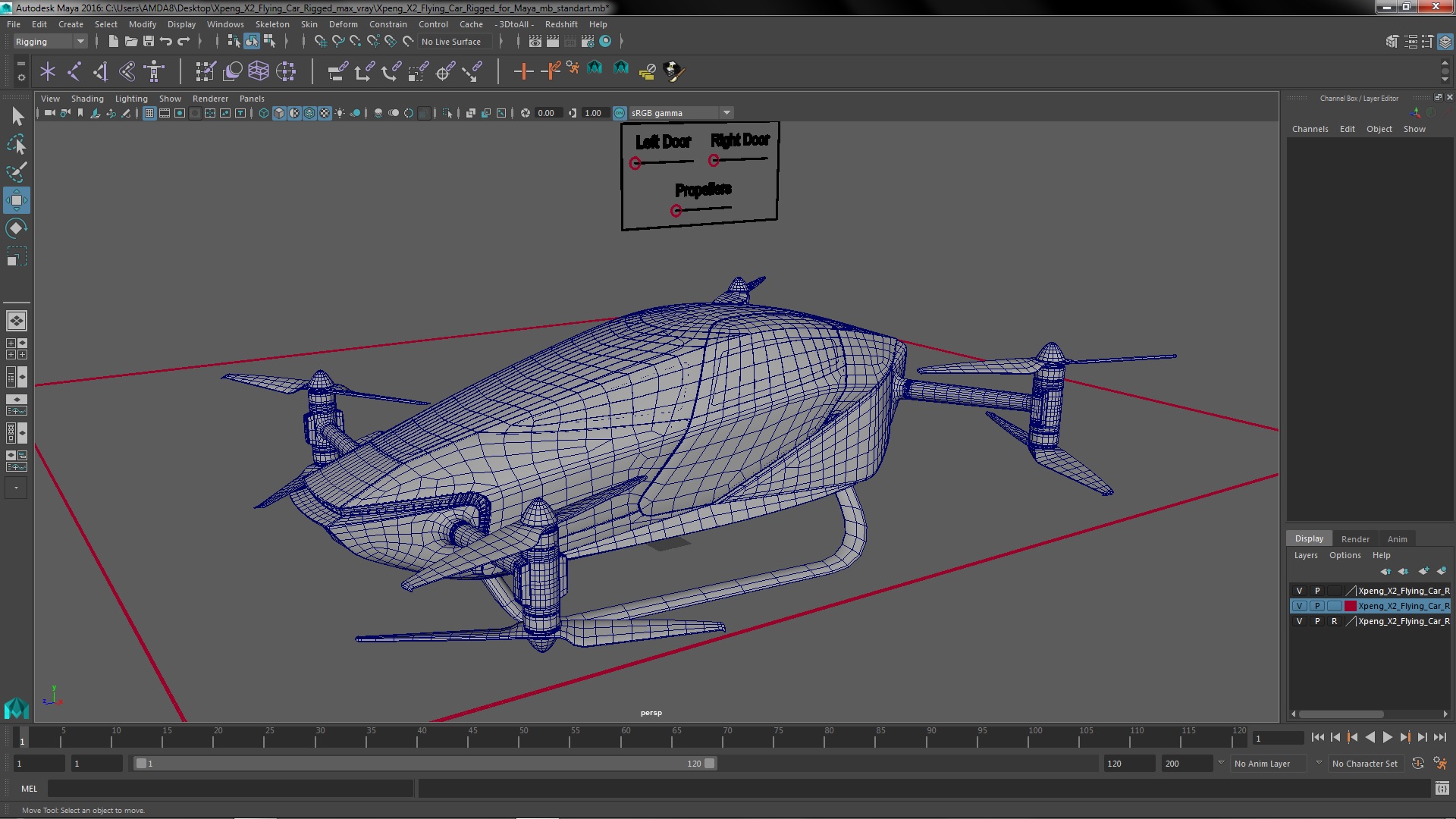 3D model Xpeng X2 Flying Car Rigged for Maya