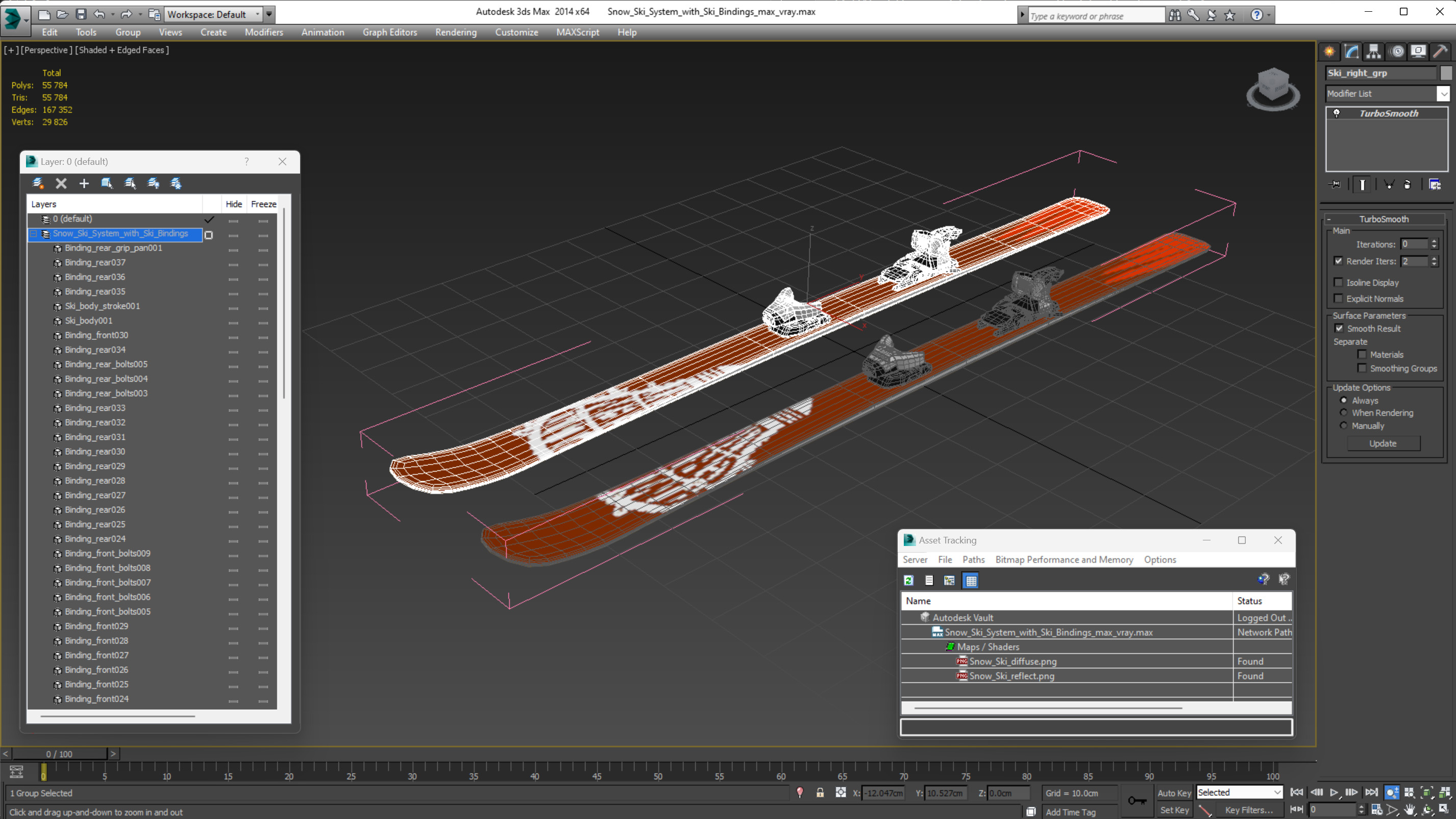 3D Snow Ski System with Ski Bindings model