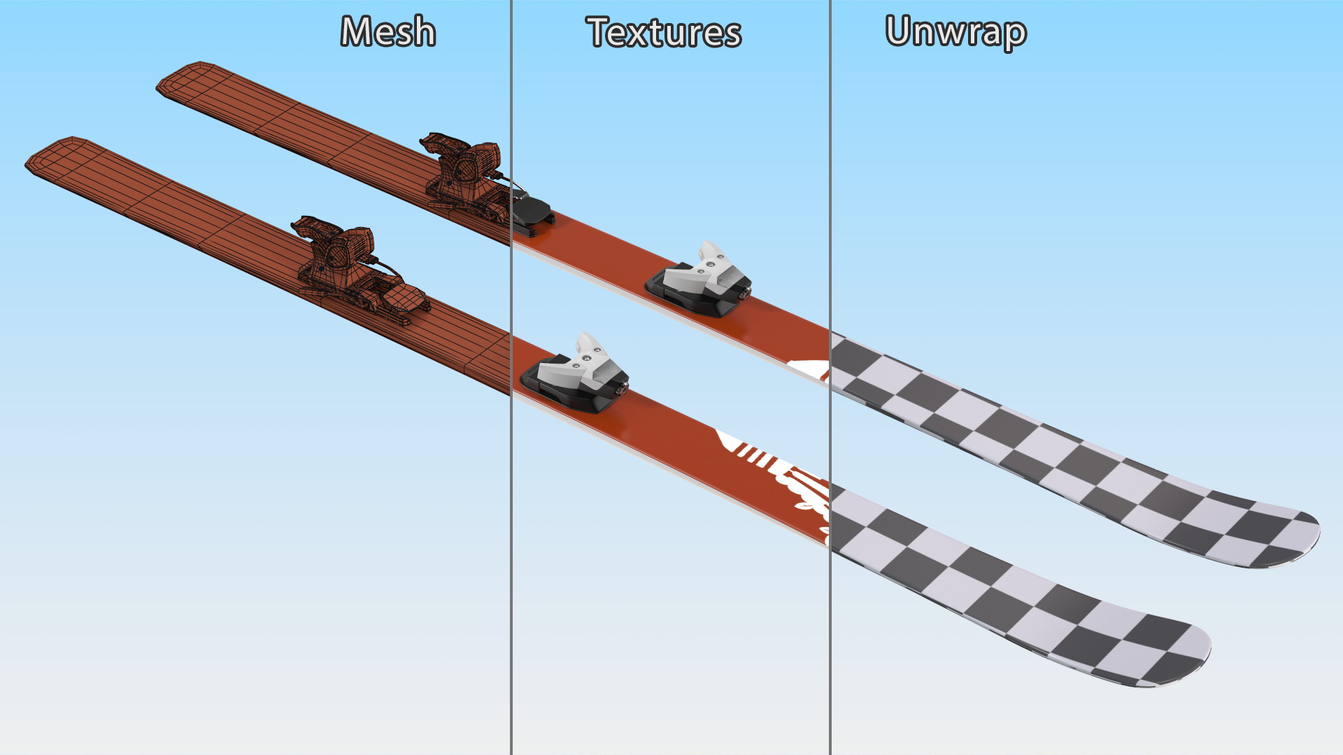 3D Snow Ski System with Ski Bindings model