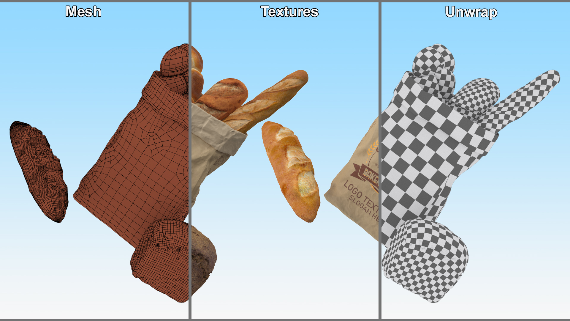 3D Bakery Bag Opened with Bread model