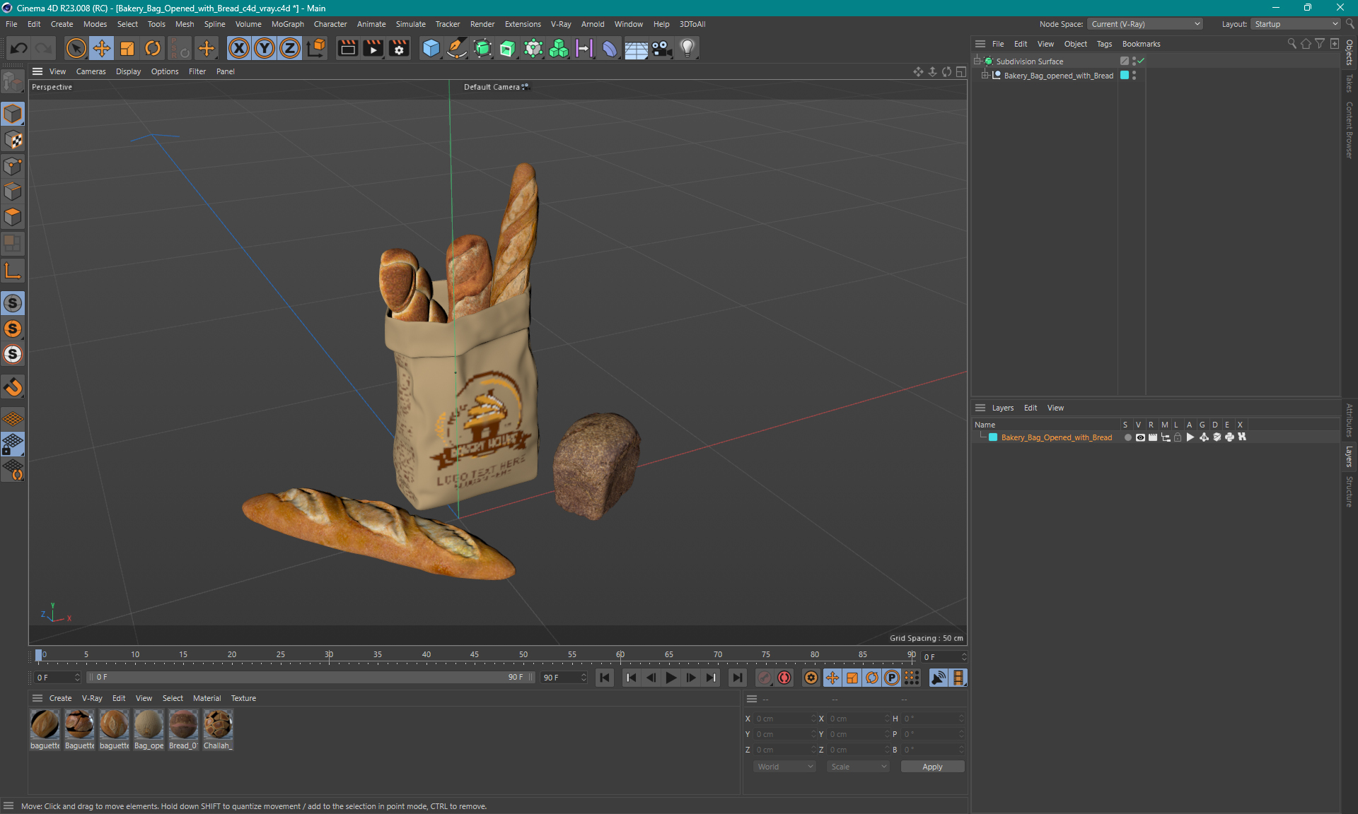 3D Bakery Bag Opened with Bread model