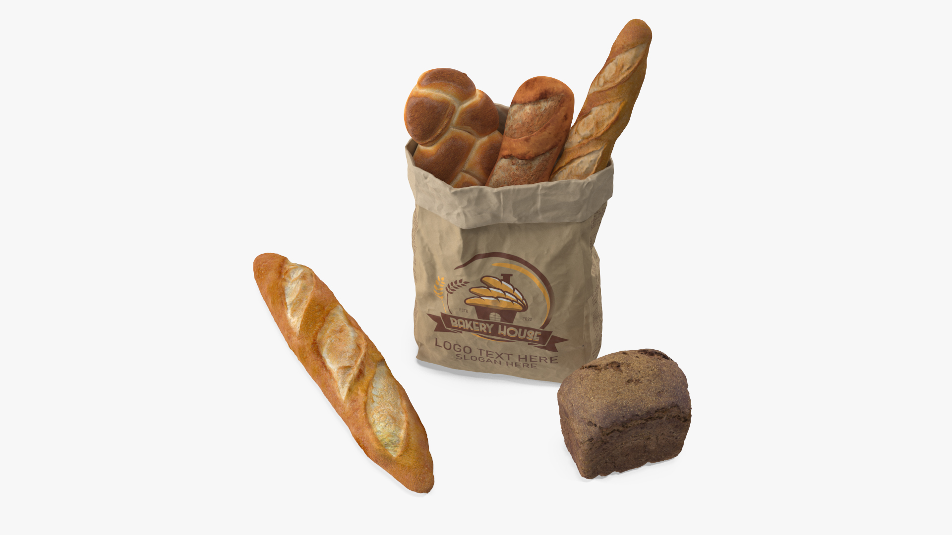 3D Bakery Bag Opened with Bread model