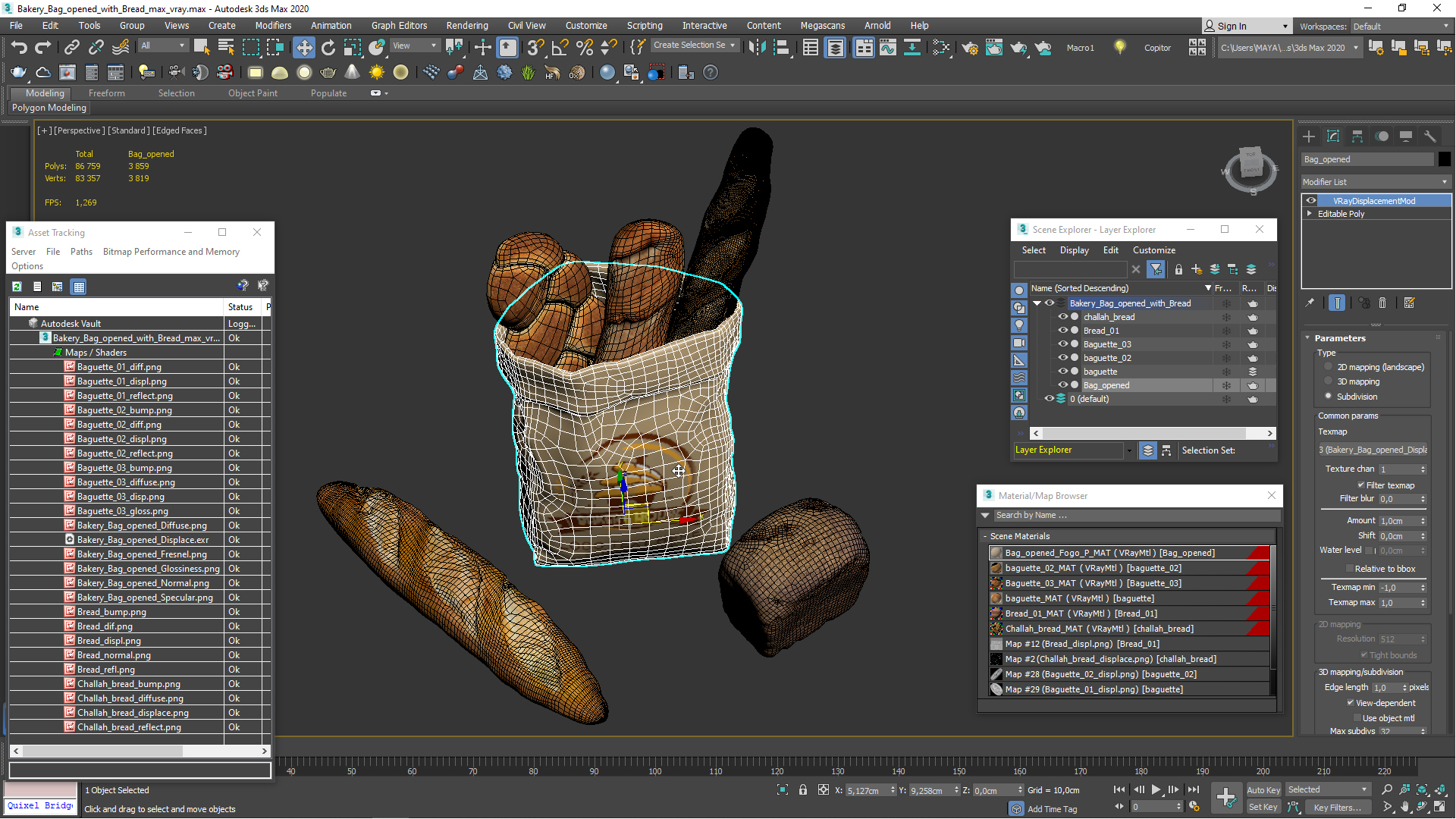 3D Bakery Bag Opened with Bread model