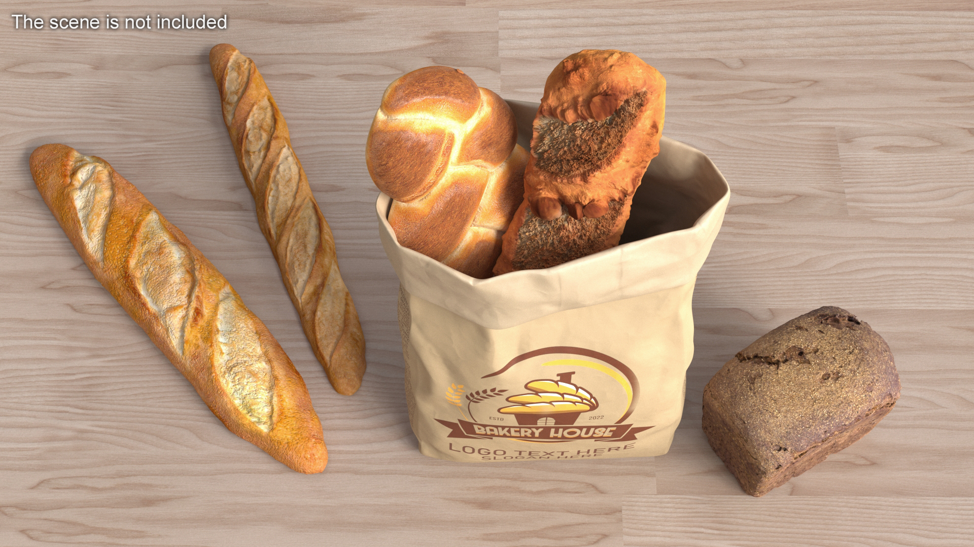 3D Bakery Bag Opened with Bread model