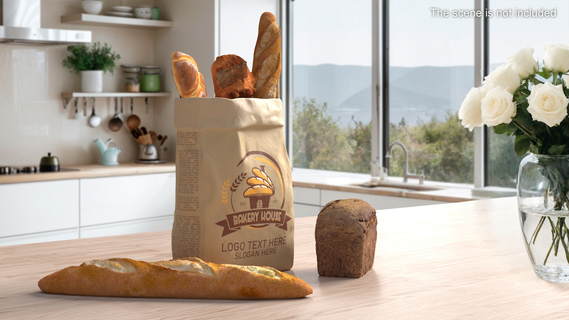 3D Bakery Bag Opened with Bread model