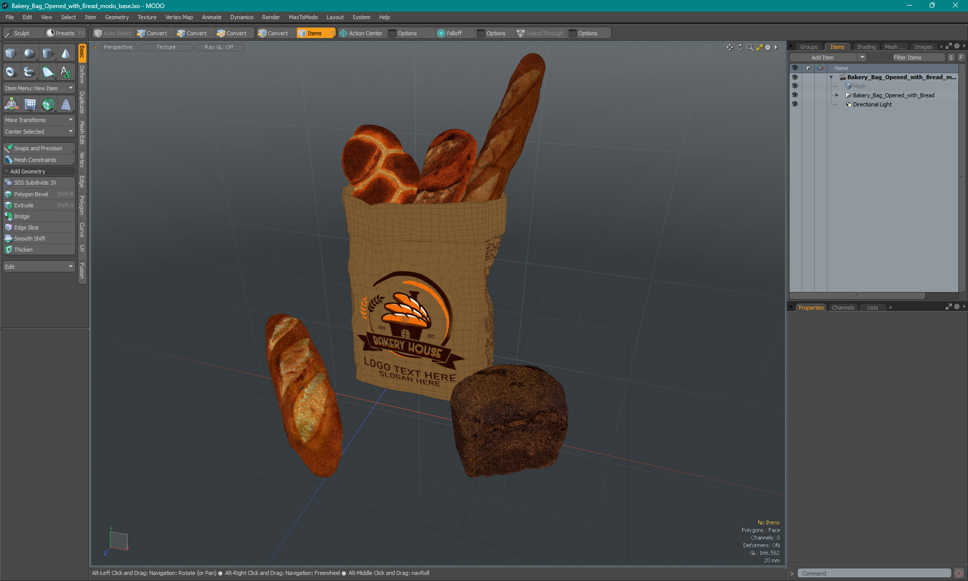 3D Bakery Bag Opened with Bread model