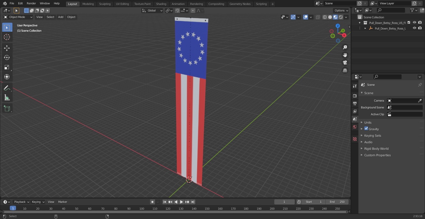 3D Pull Down Betsy Ross US Flag model