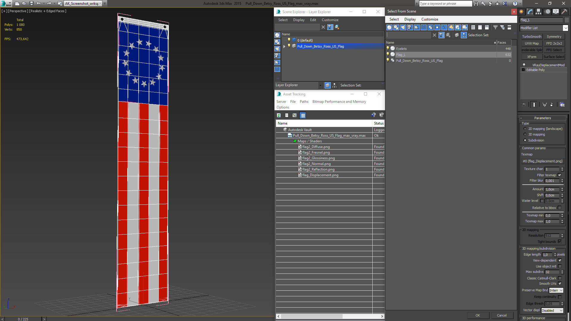 3D Pull Down Betsy Ross US Flag model