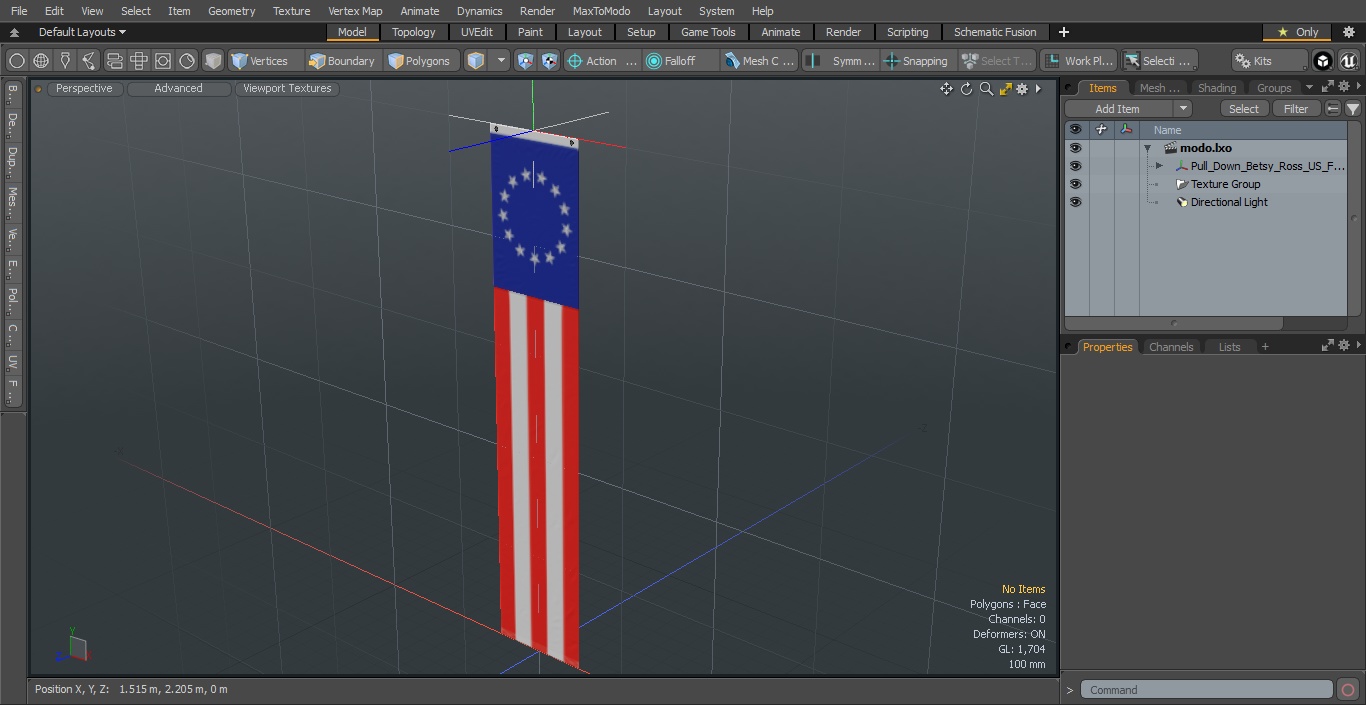 3D Pull Down Betsy Ross US Flag model