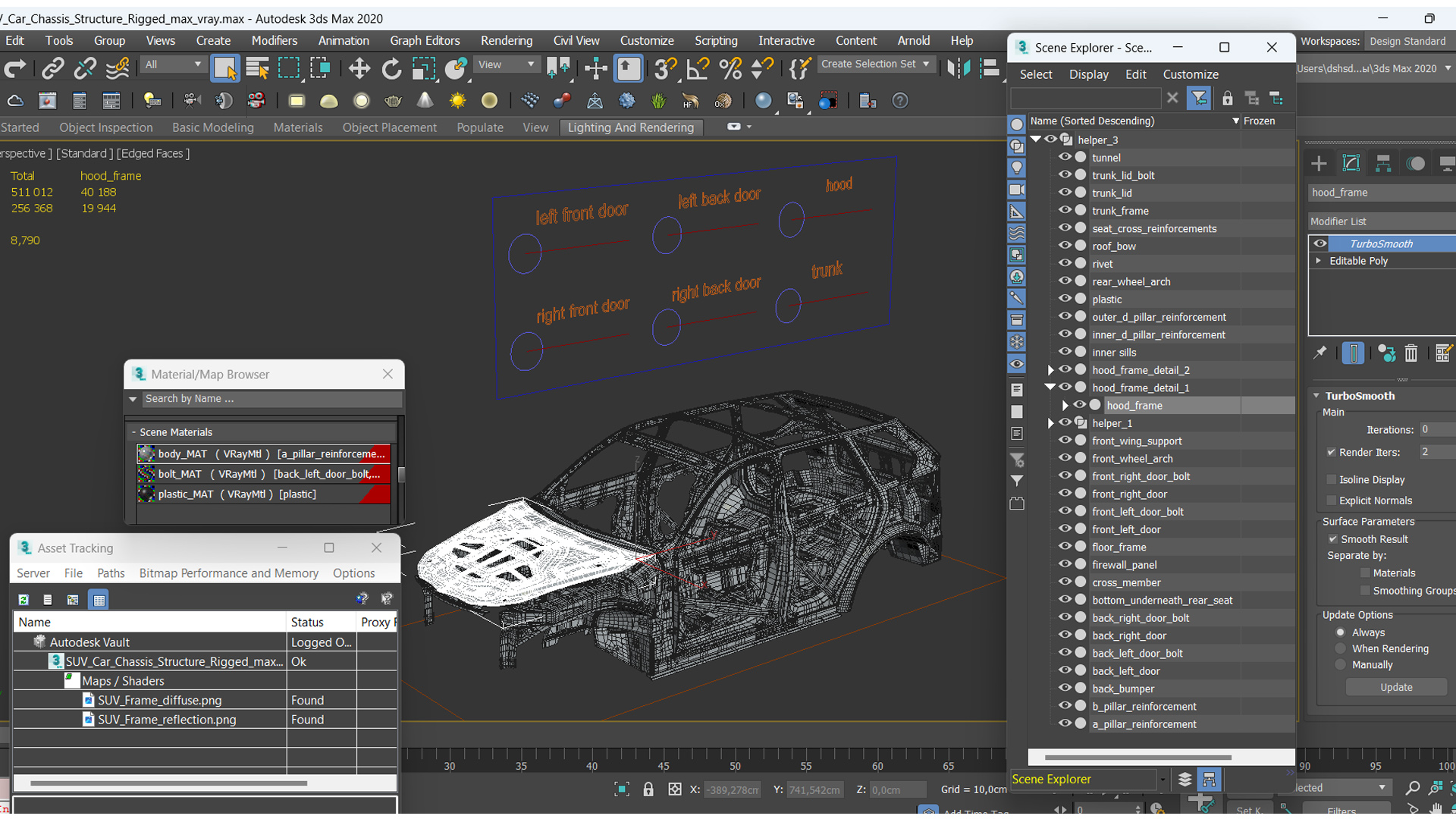 SUV Car Chassis Structure Rigged 3D