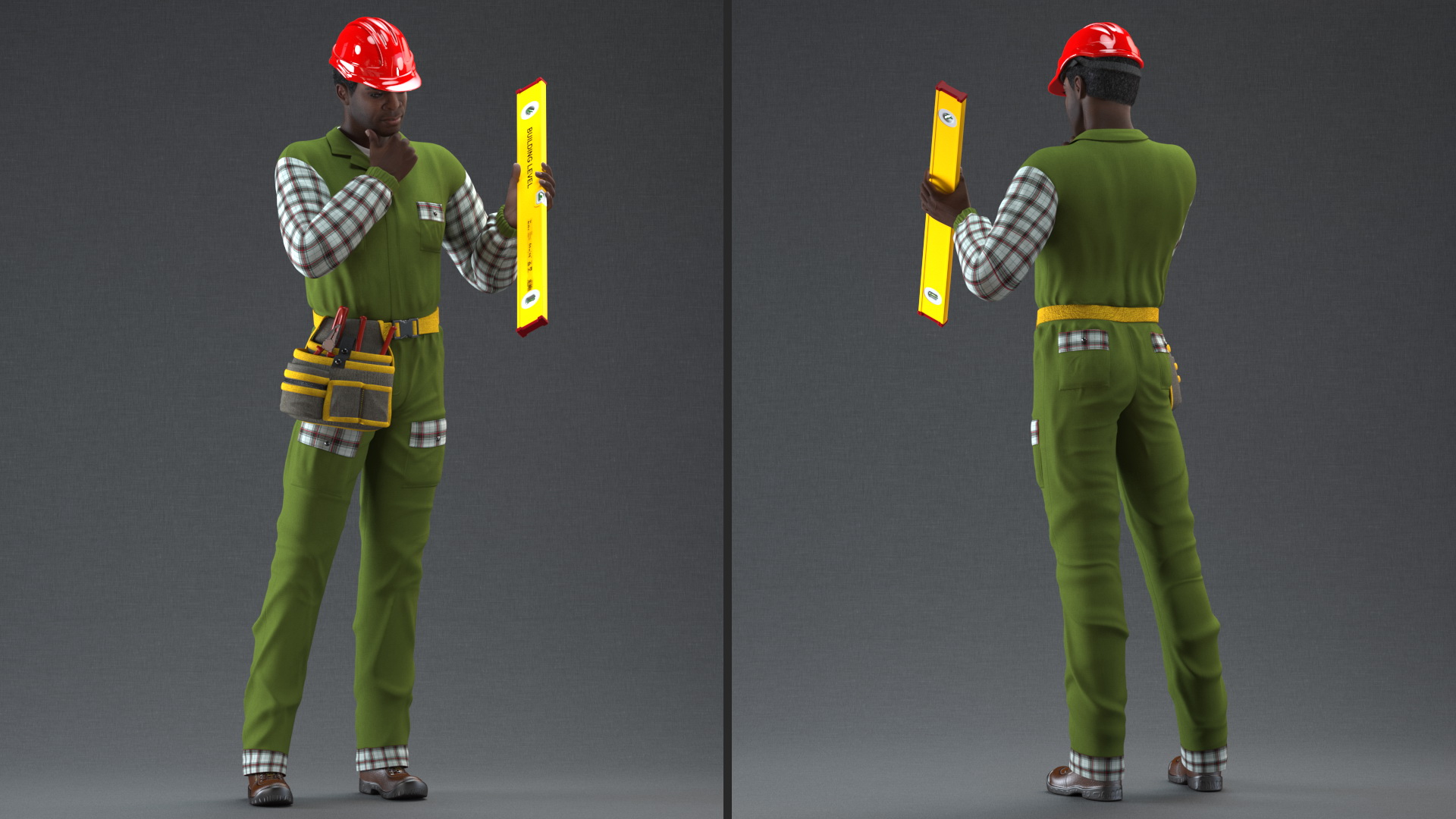 3D Dark Skinned Black Builder Rigged model