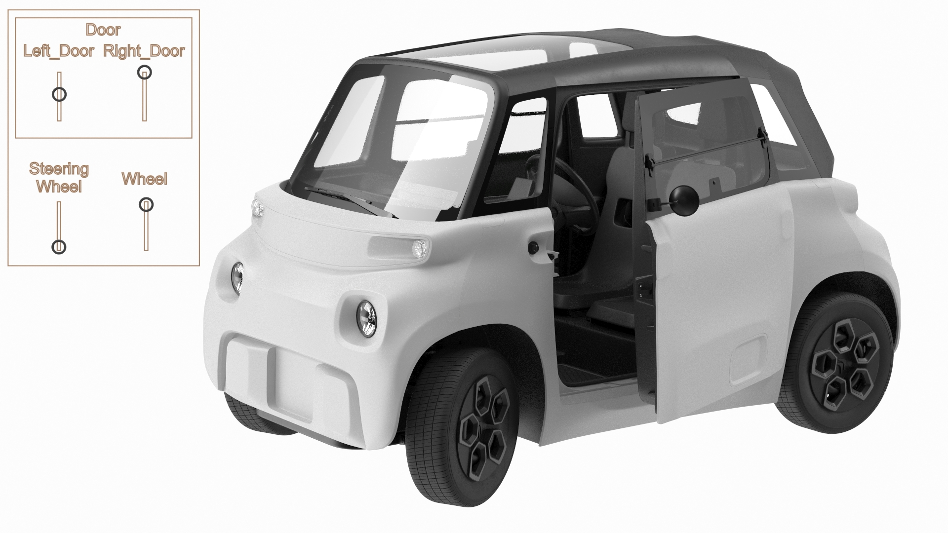 3D Little Electric Car Simple Interior Rigged for Cinema 4D