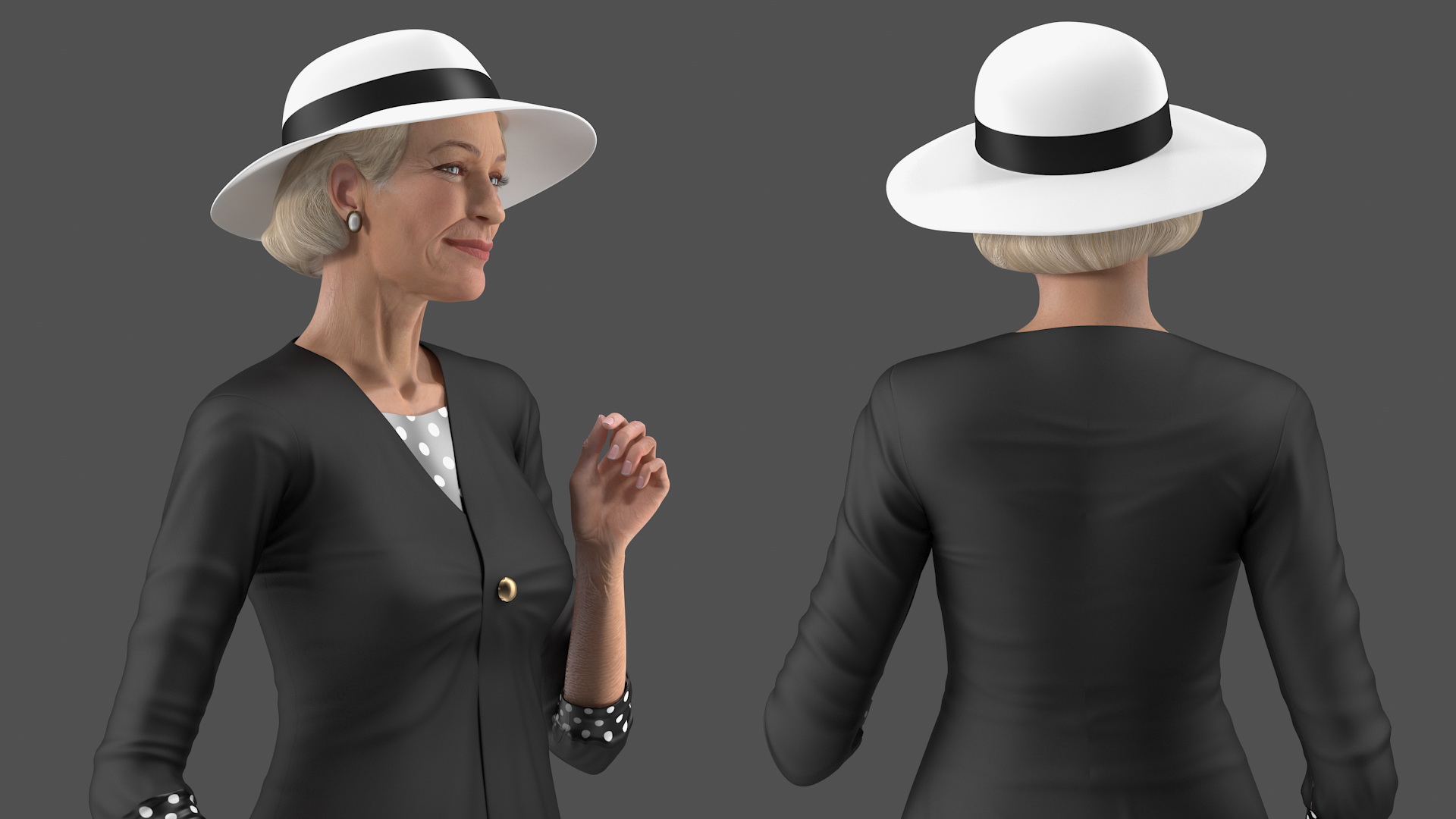 3D model Elderly Woman wearing Casual Party Dress