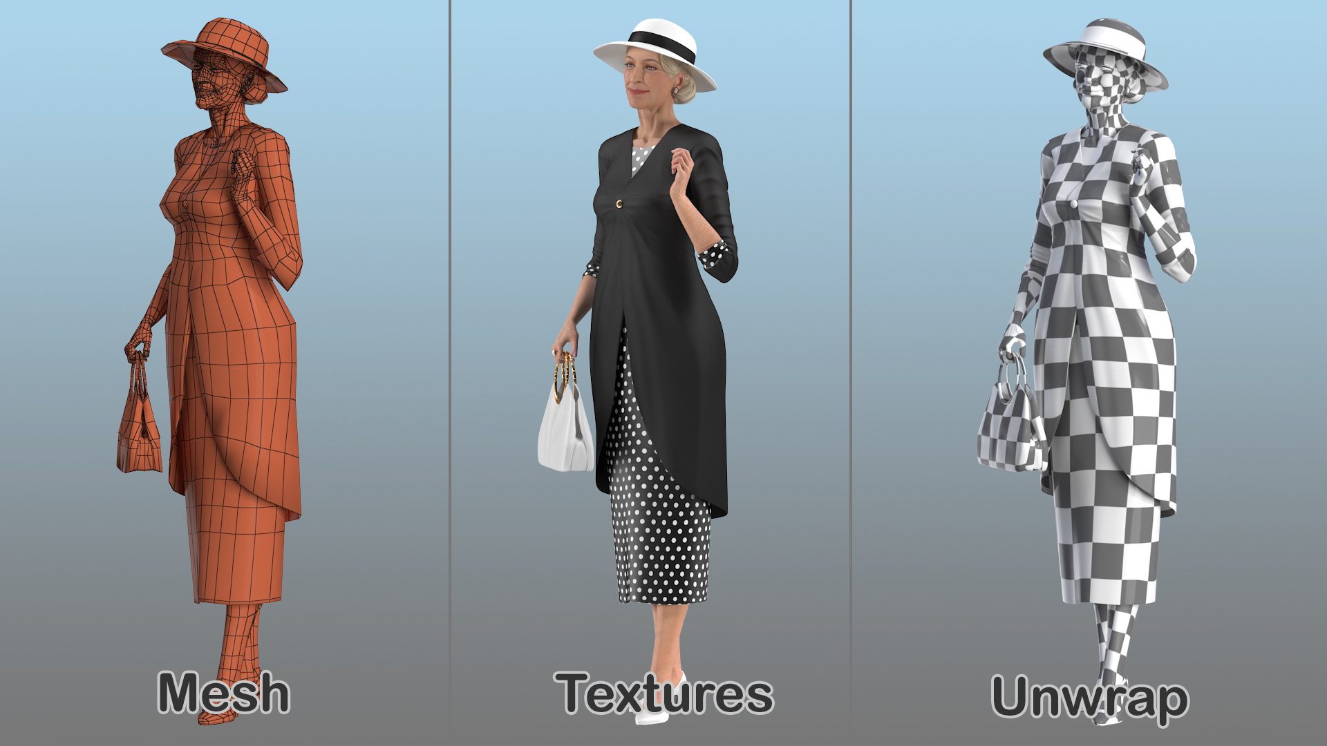 3D model Elderly Woman wearing Casual Party Dress