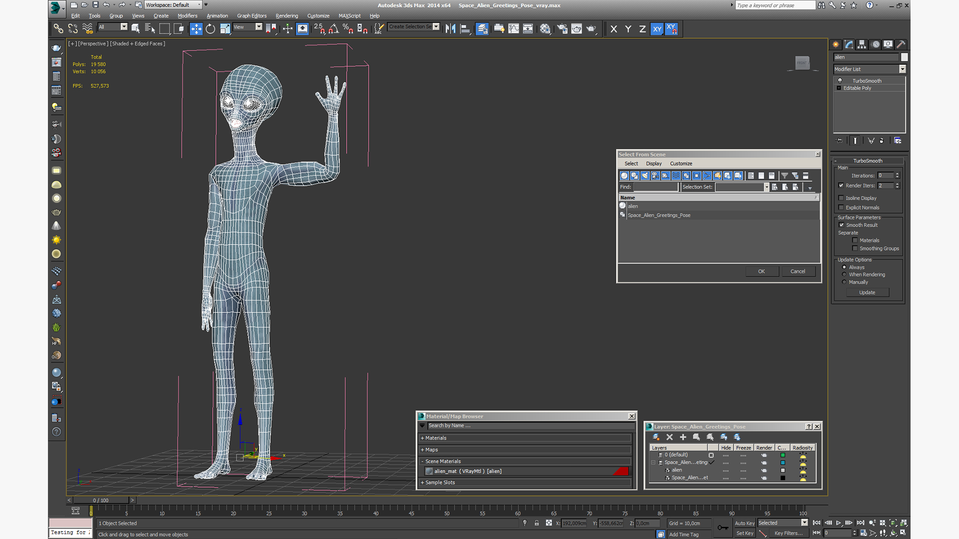 3D Space Alien Greetings Pose