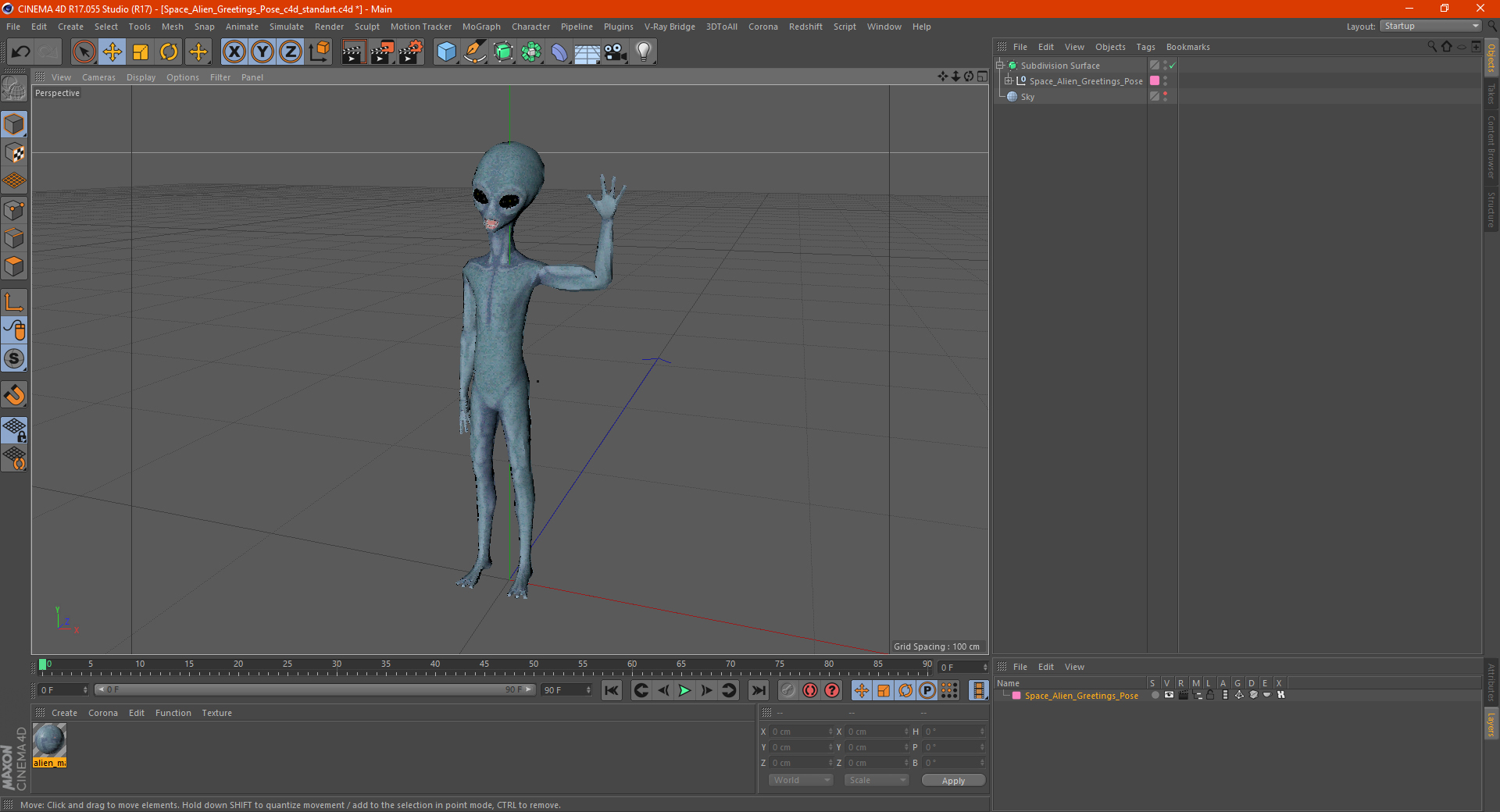 3D Space Alien Greetings Pose