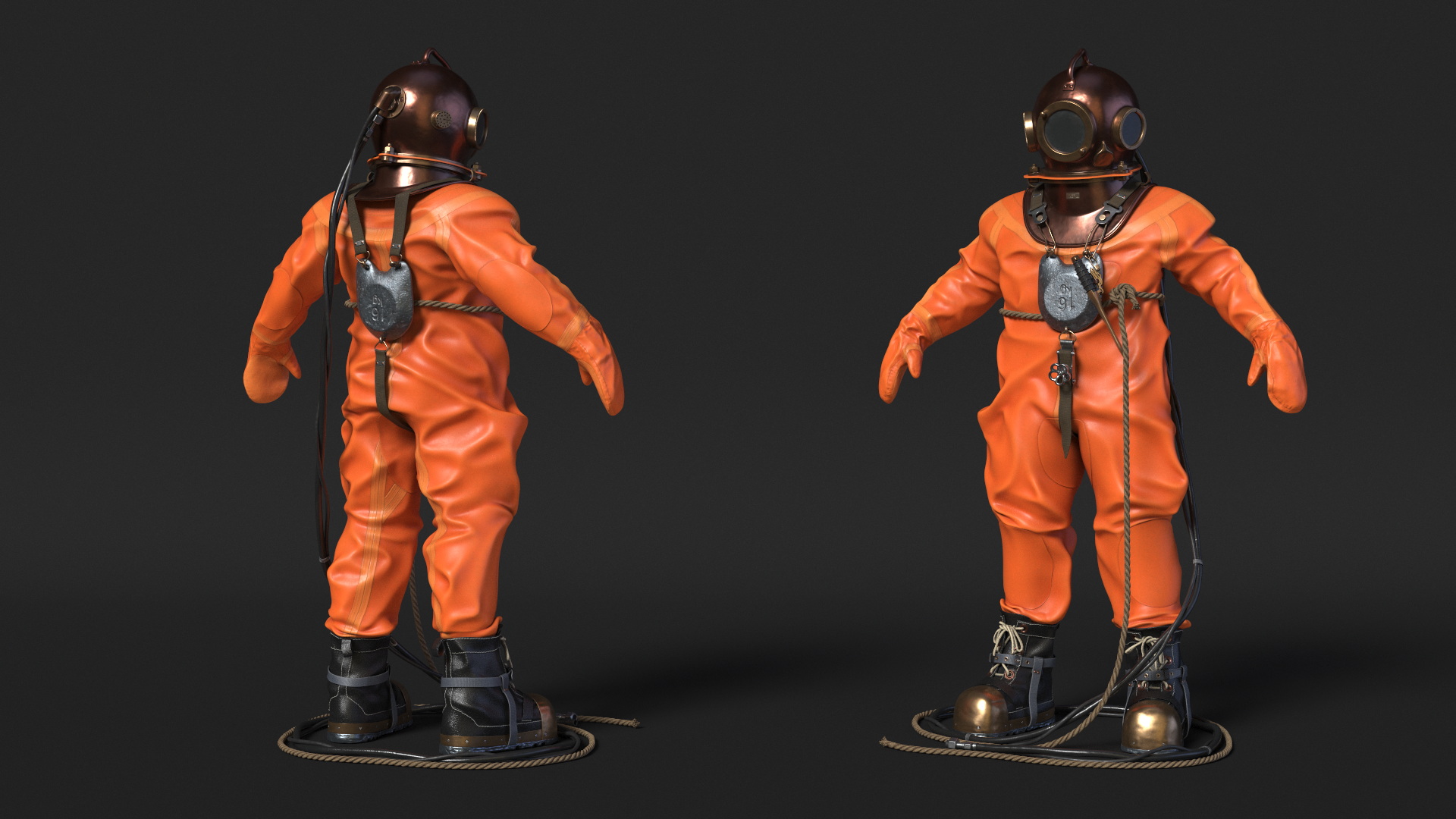 Empty Copper Diving Suit 3D model