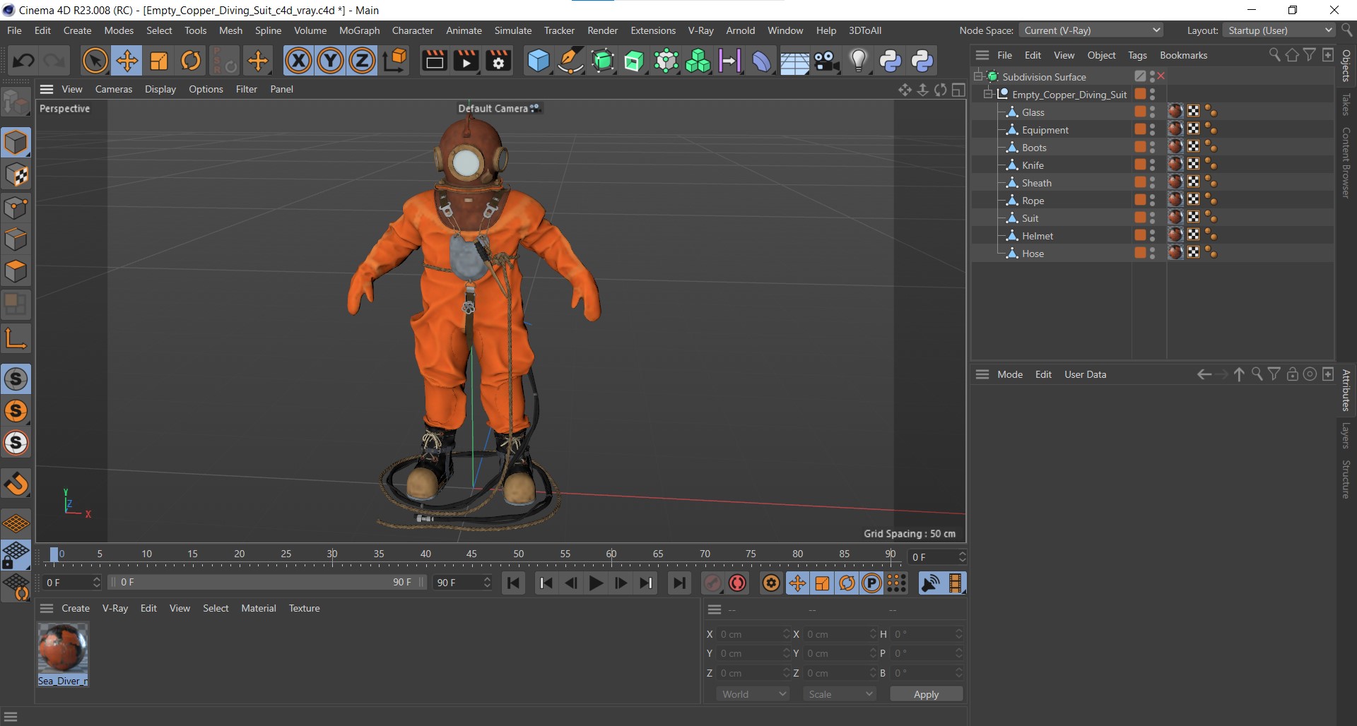 Empty Copper Diving Suit 3D model