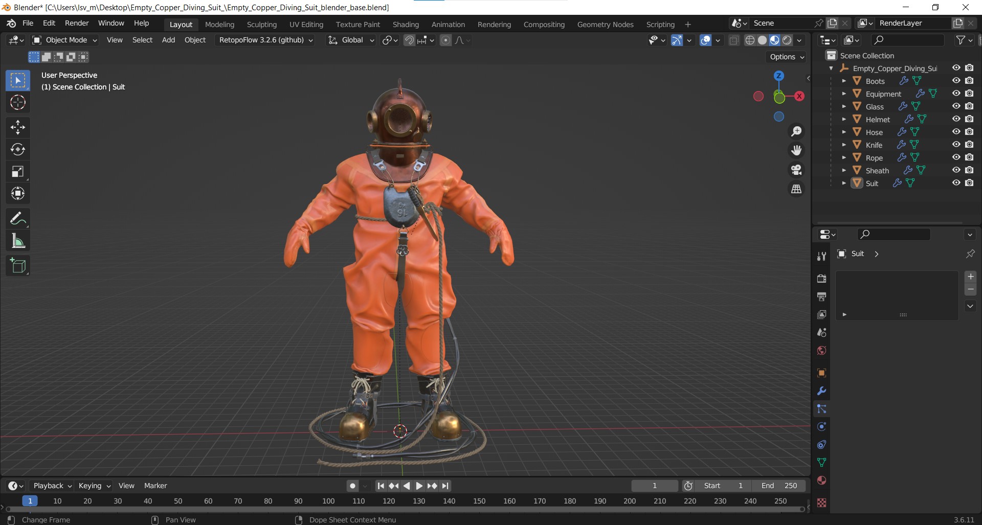 Empty Copper Diving Suit 3D model