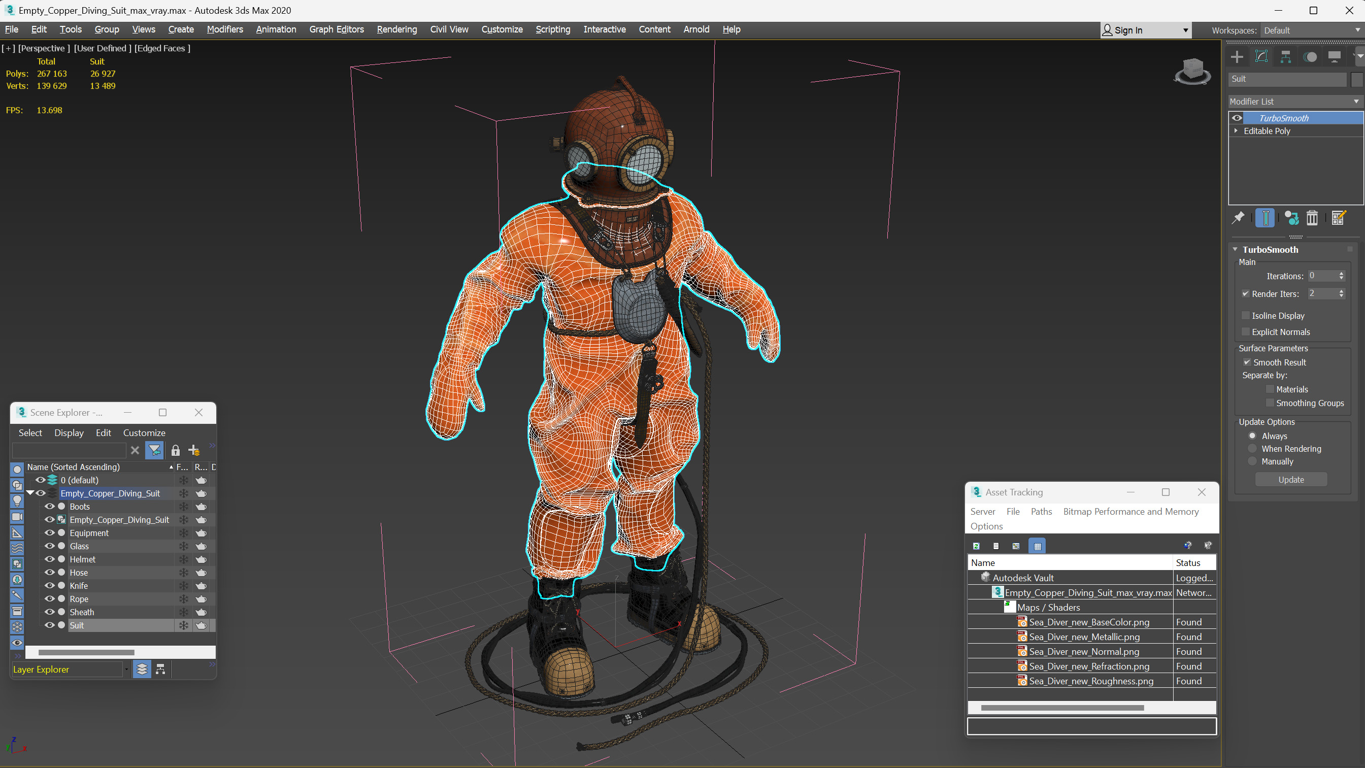 Empty Copper Diving Suit 3D model