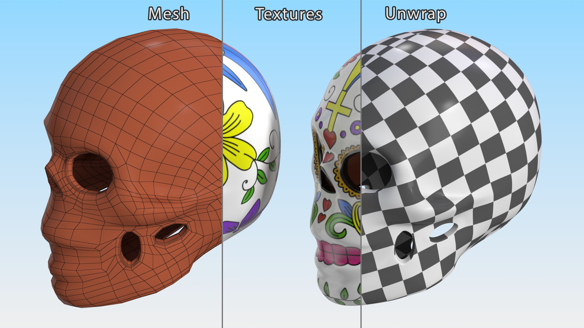 3D Calavera Cielo Alegre