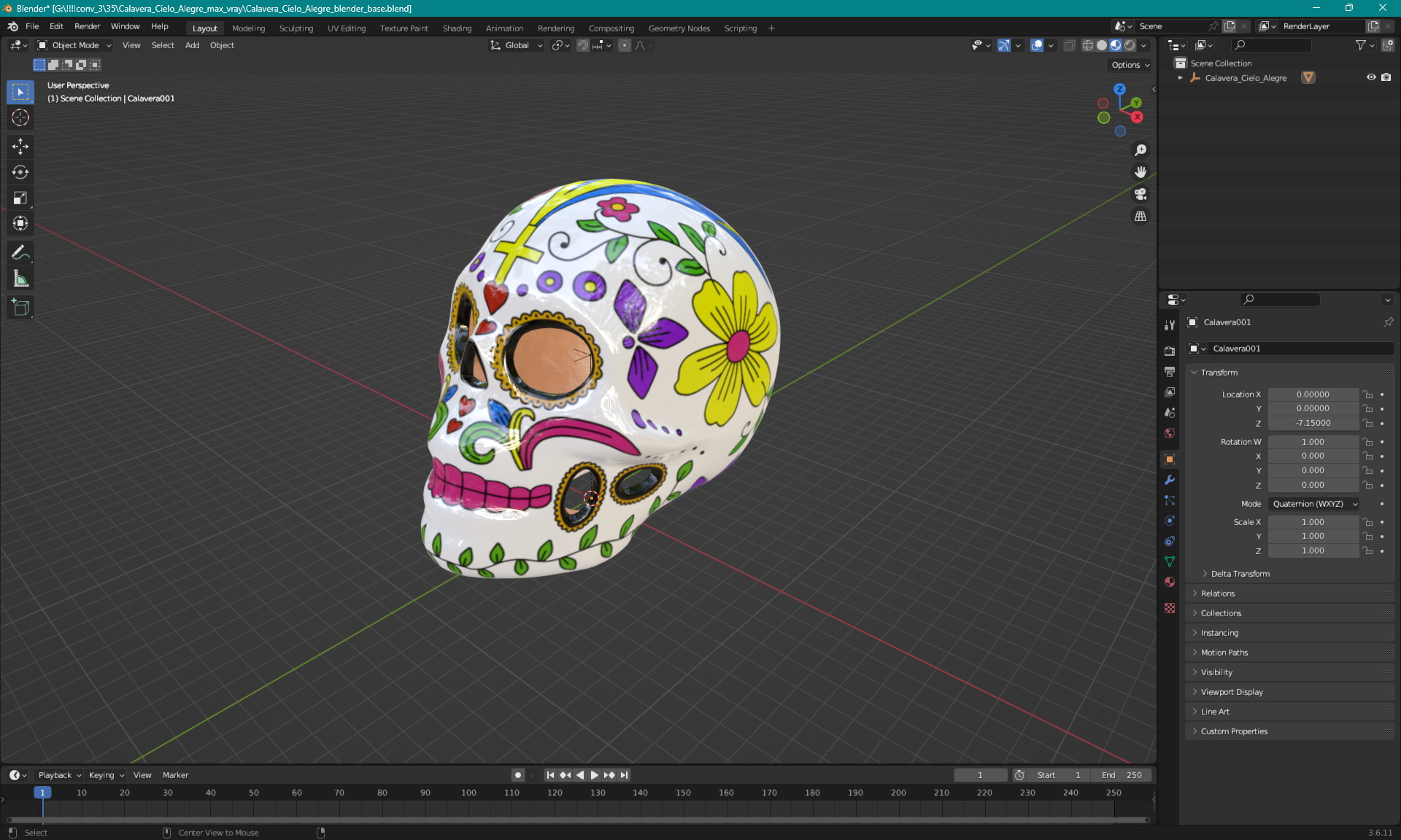 3D Calavera Cielo Alegre