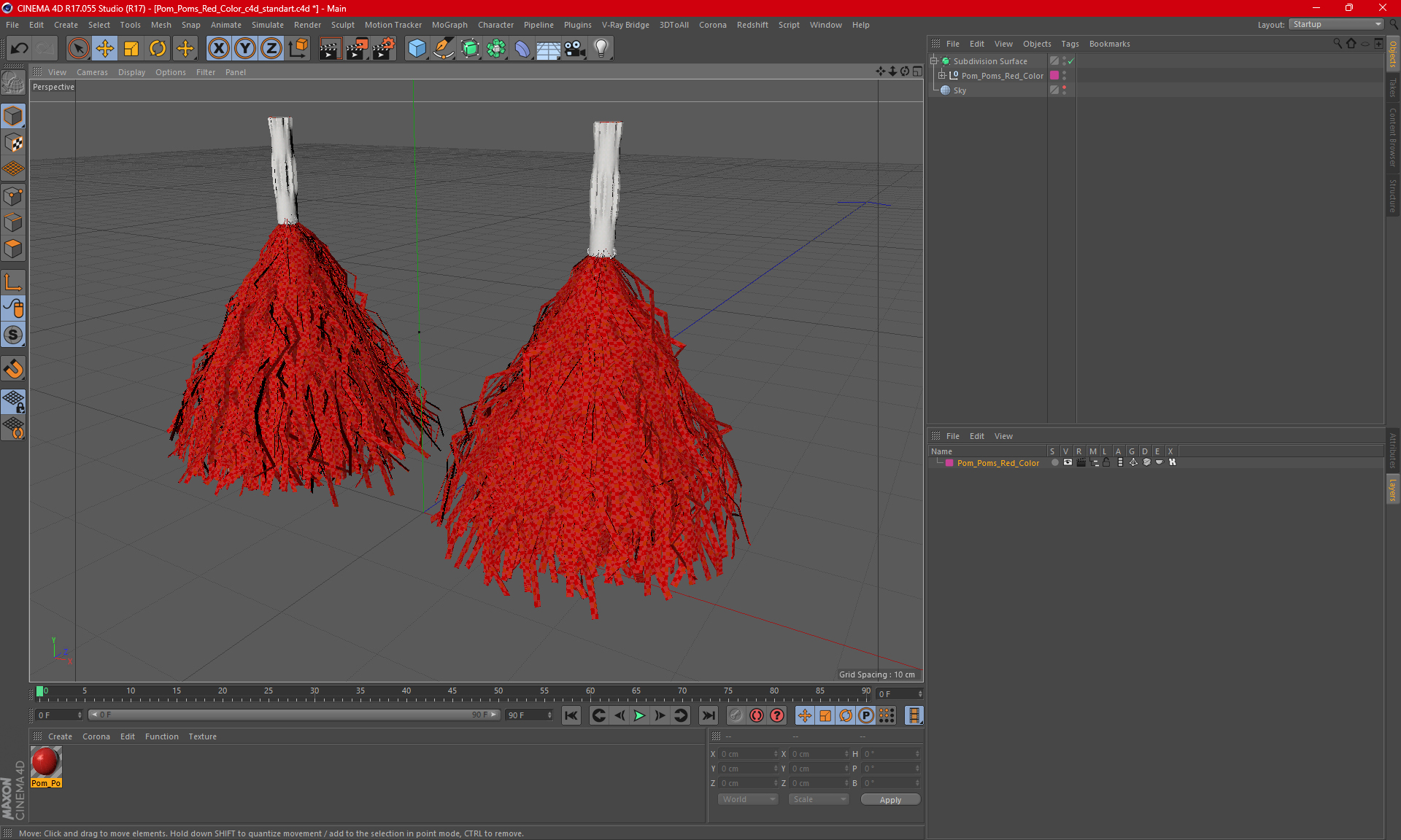 3D Pom Poms Red Color model