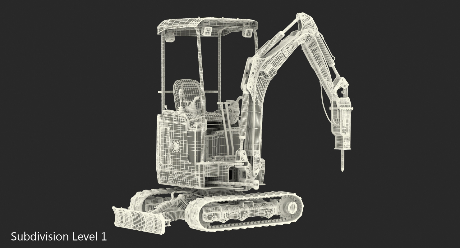 Tracked Mini Excavator JCB 18Z1 with Breaker Dirty Rigged 3D