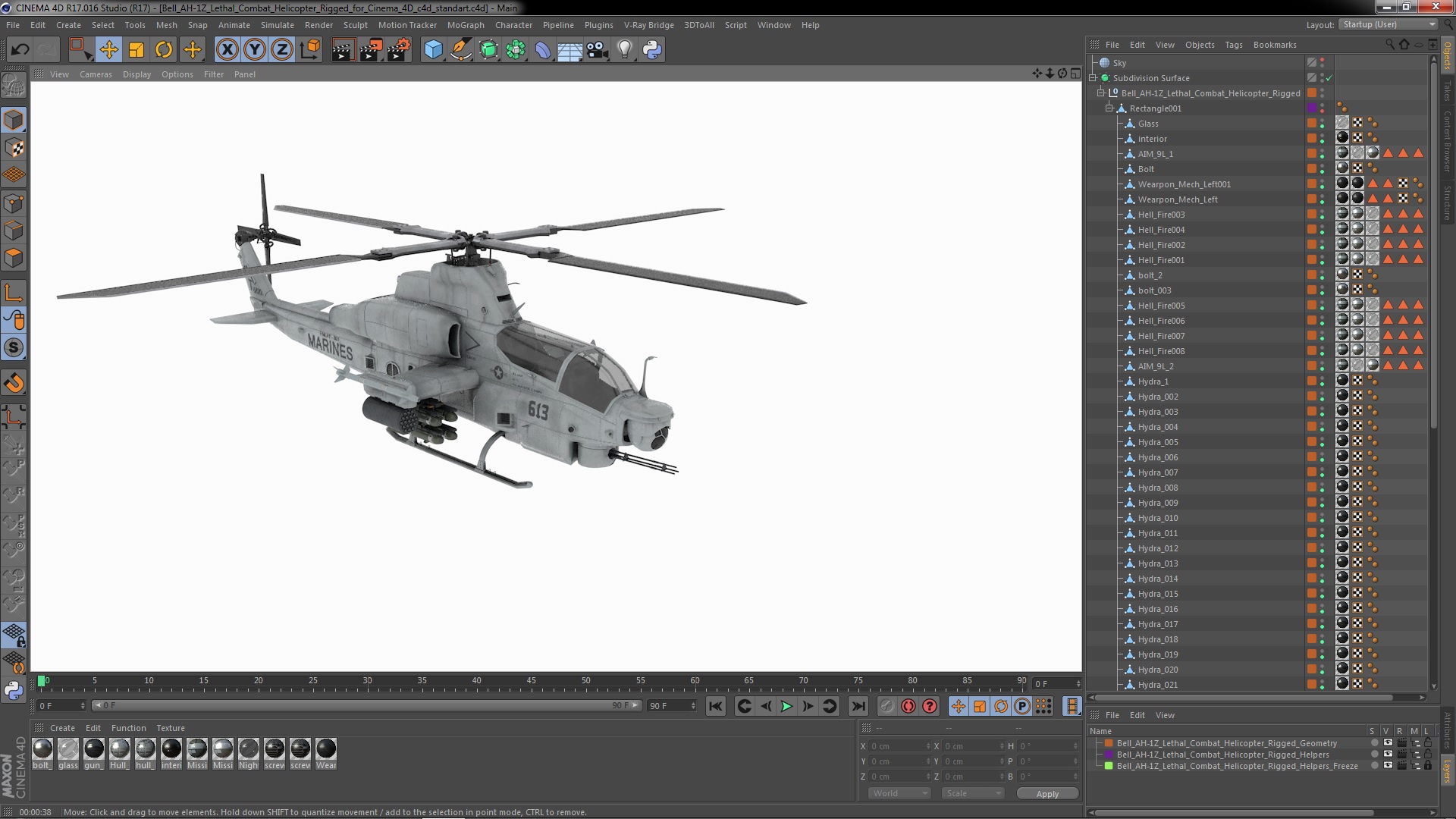 3D Bell AH-1Z Lethal Combat Helicopter Rigged for Cinema 4D