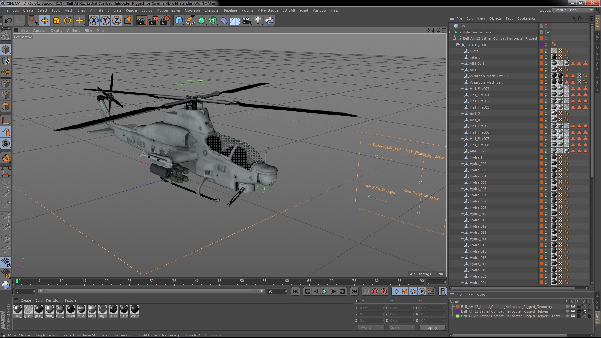 3D Bell AH-1Z Lethal Combat Helicopter Rigged for Cinema 4D