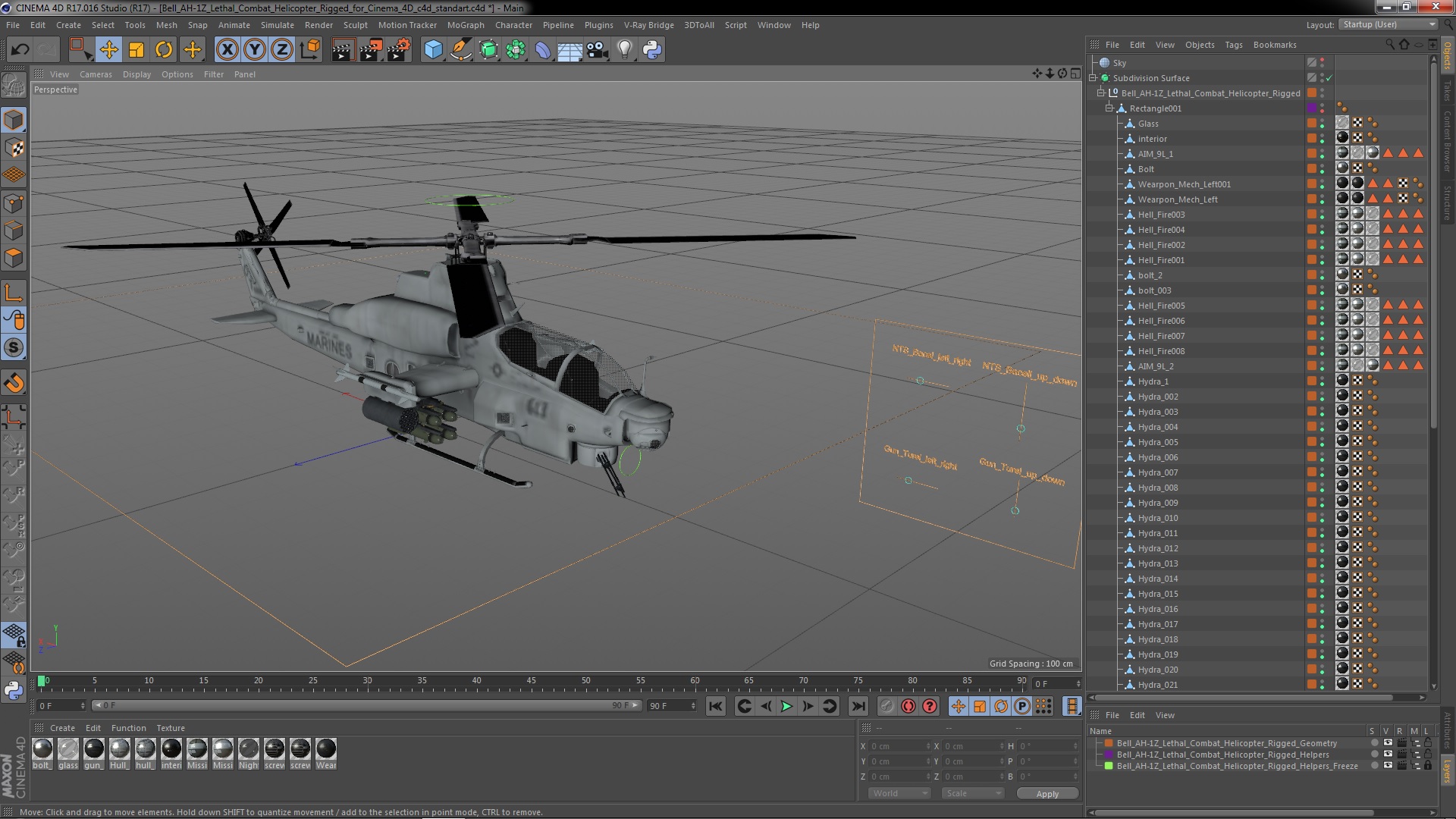 3D Bell AH-1Z Lethal Combat Helicopter Rigged for Cinema 4D