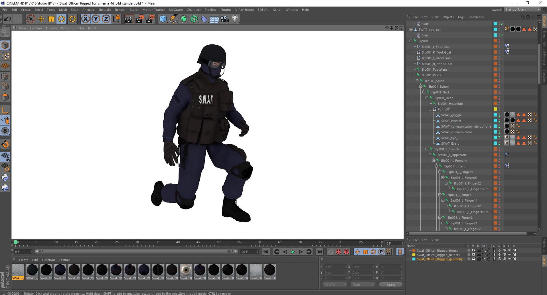 3D Swat Officer Rigged for Cinema 4D model