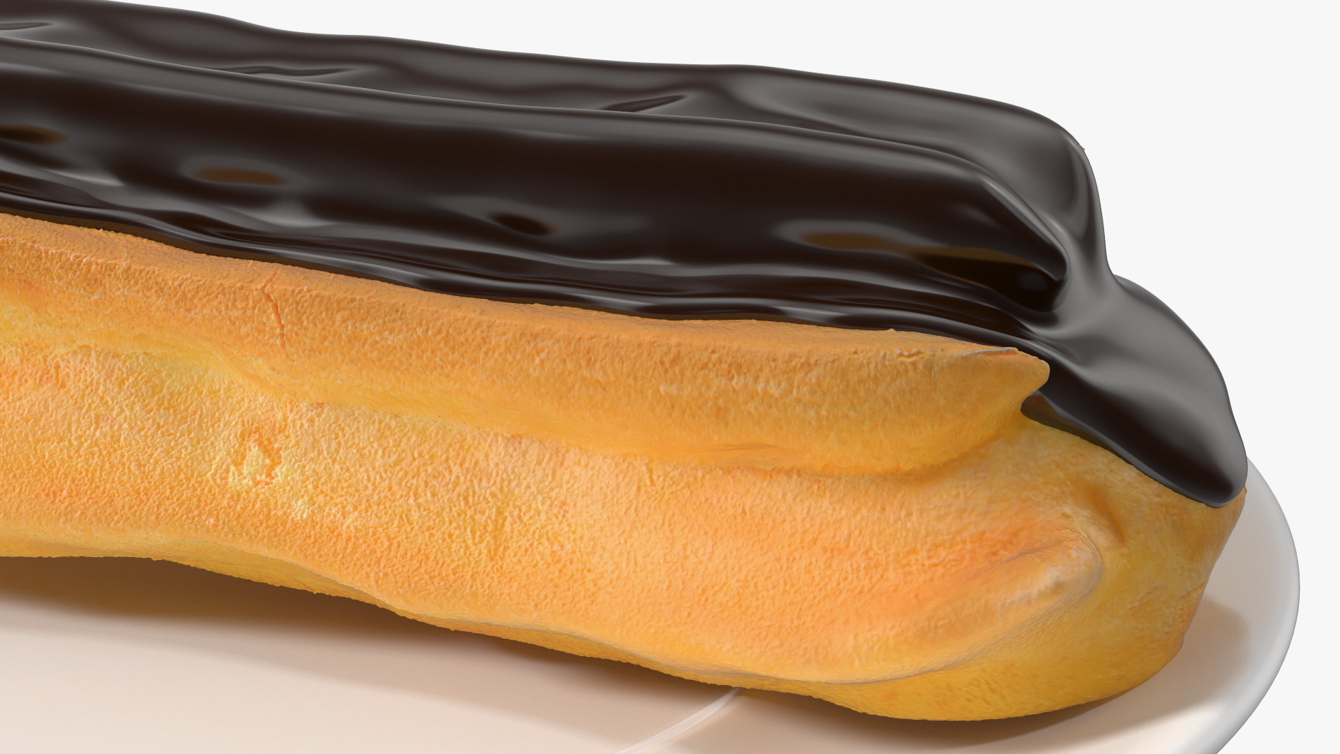 Eclair in Chocolate Glaze with Saucer 3D