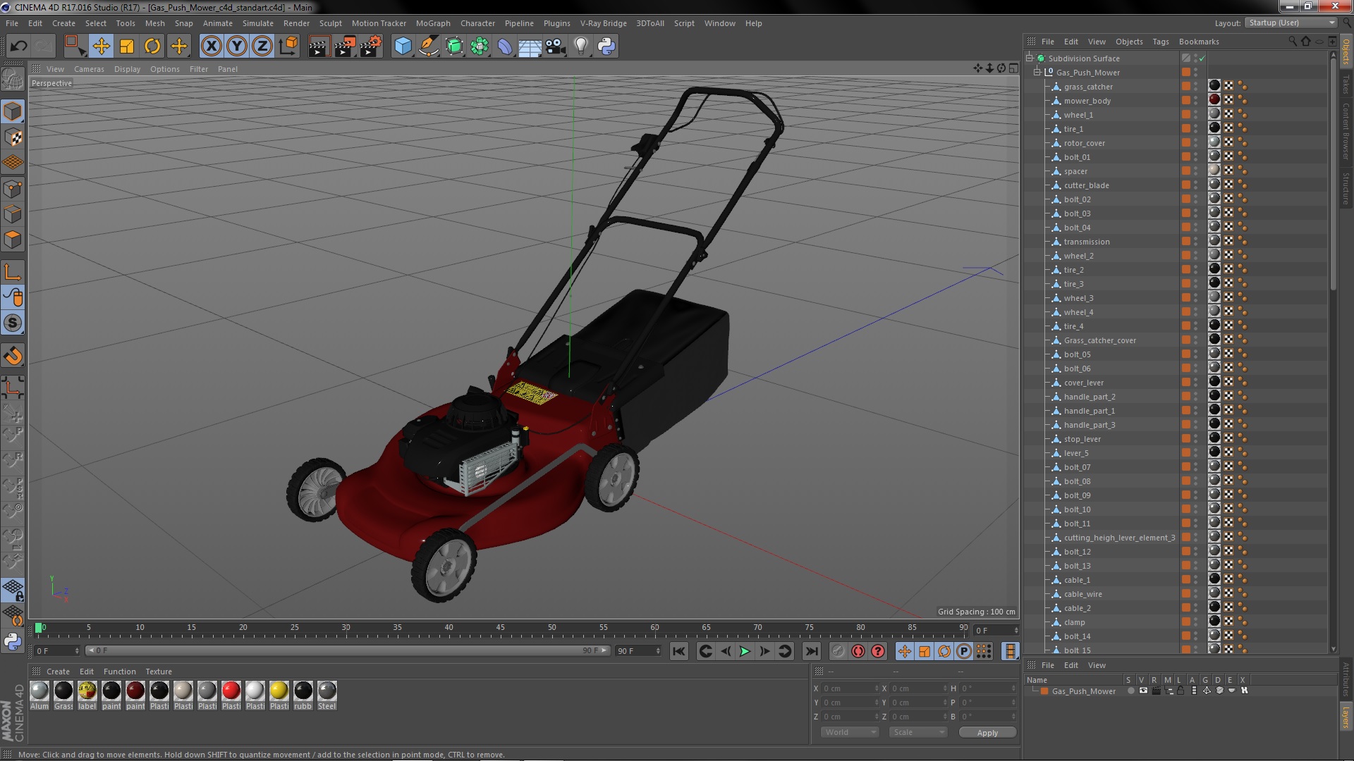 Gas Push Mower 3D model