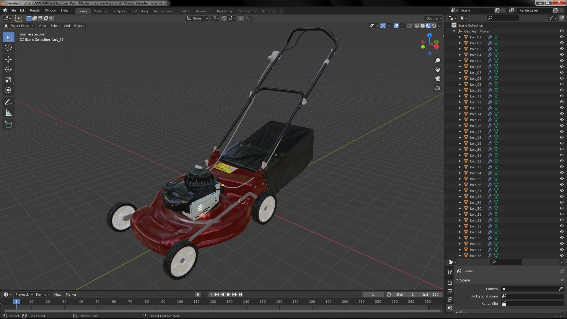 Gas Push Mower 3D model