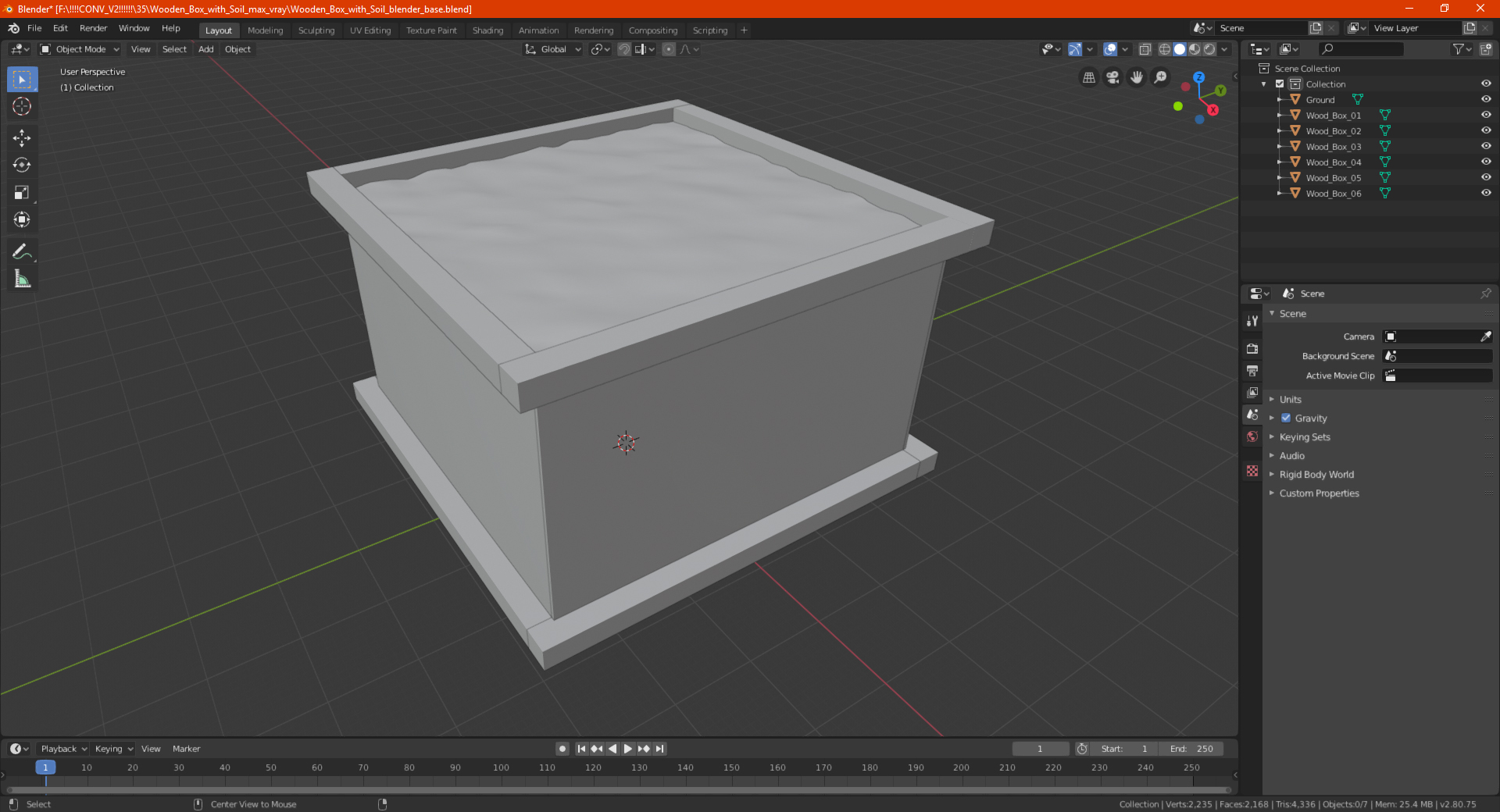 3D model Wooden Box with Soil