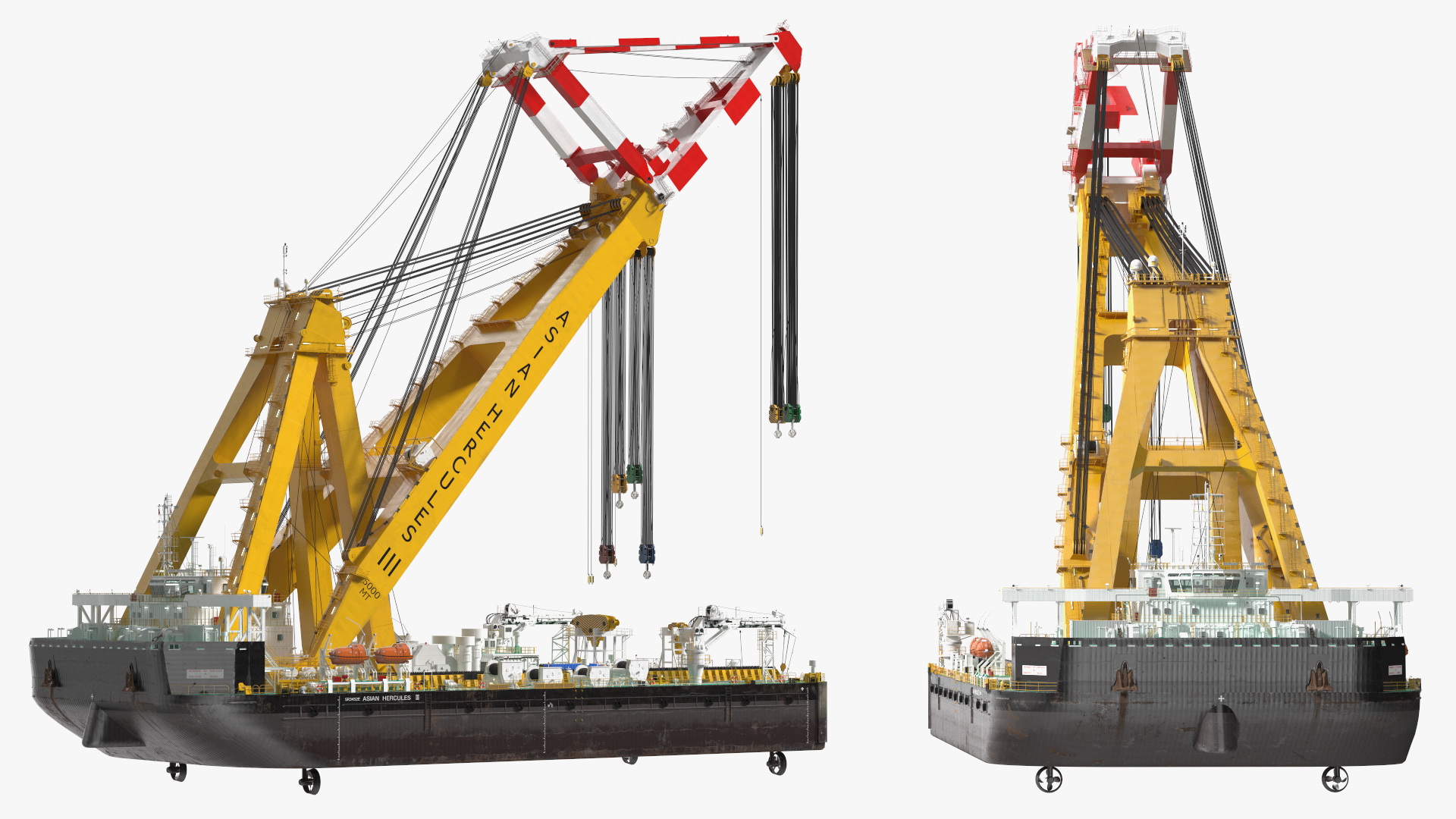 3D Floating Crane Ship Working Position