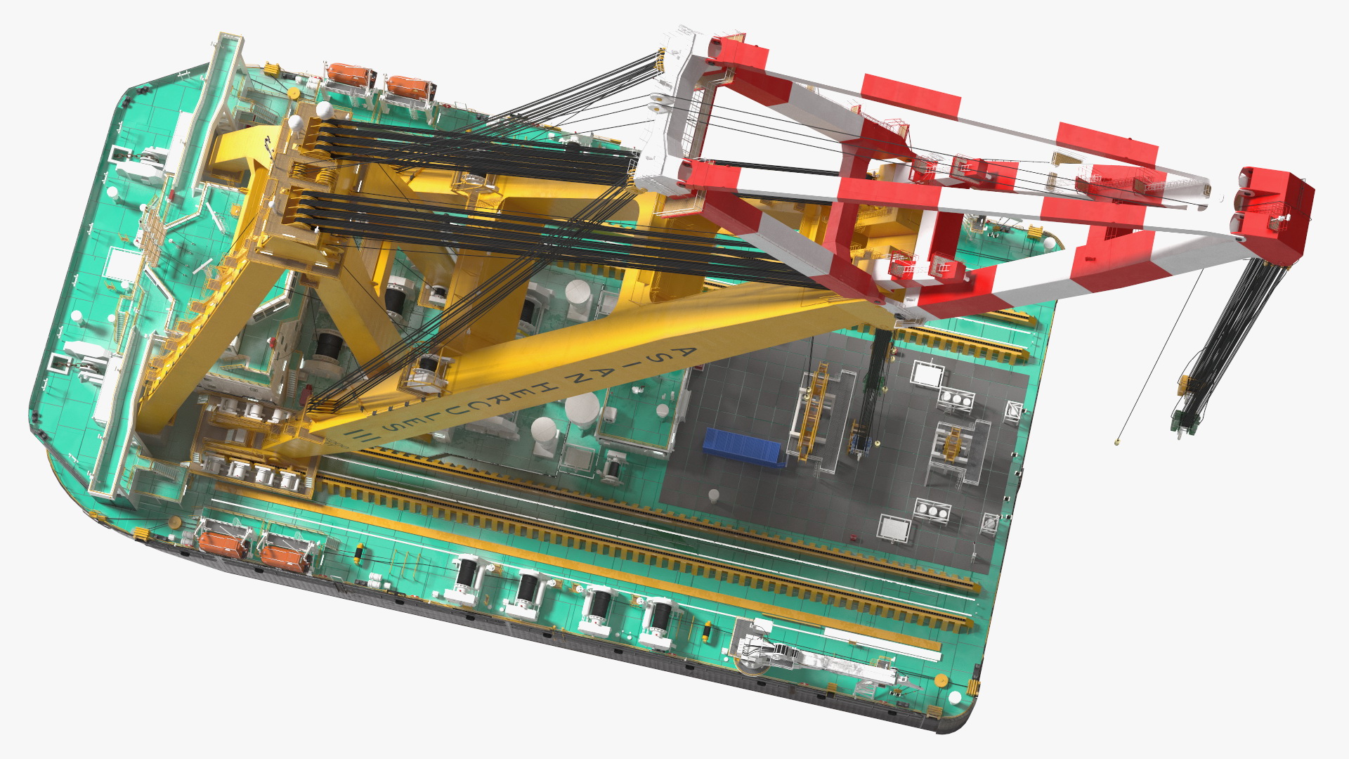 3D Floating Crane Ship Working Position