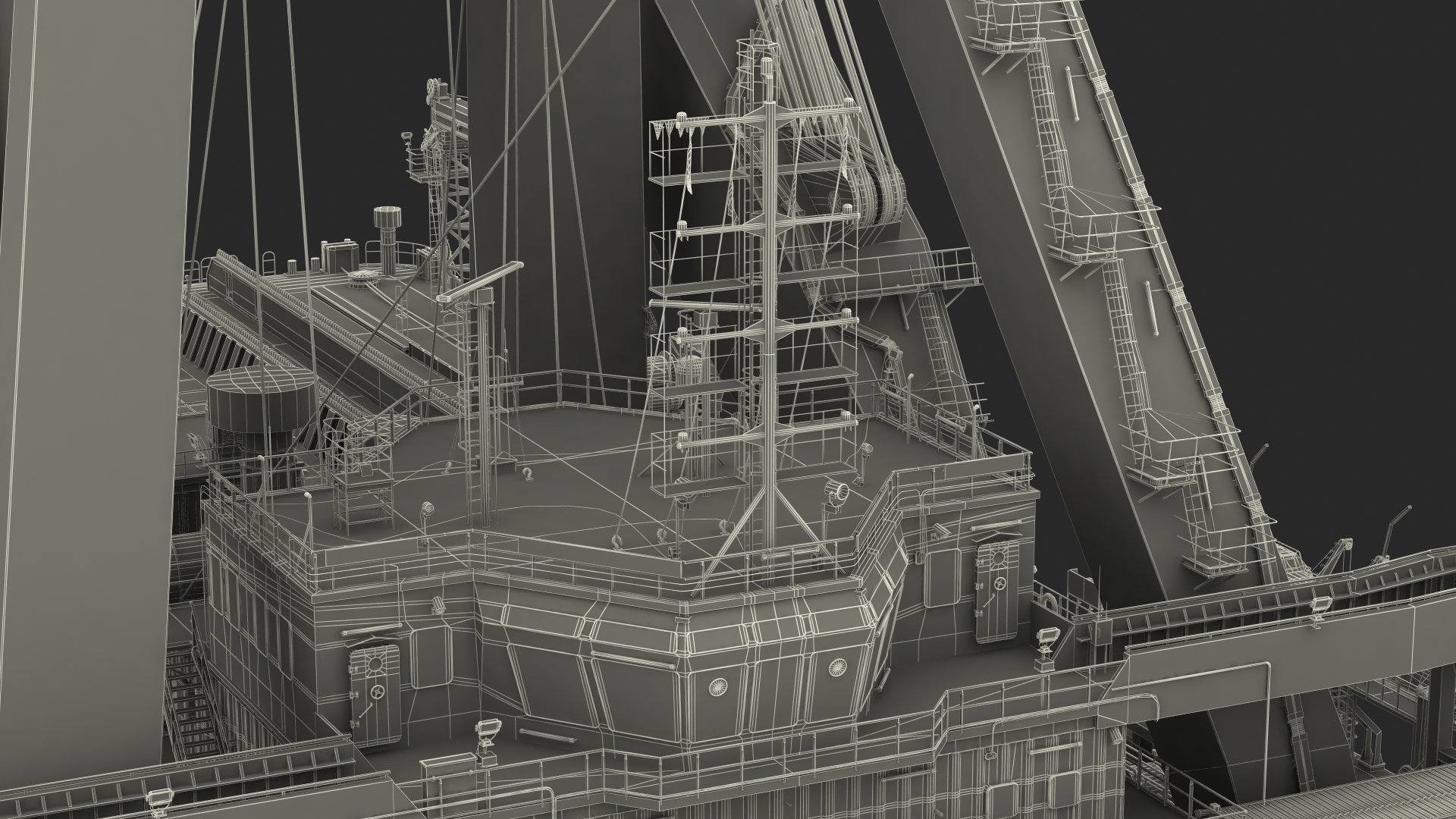 3D Floating Crane Ship Working Position