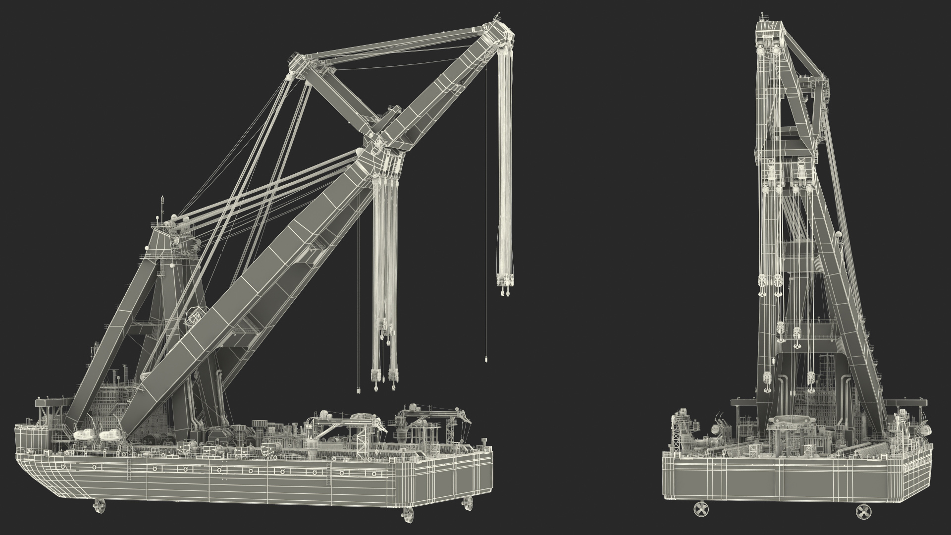 3D Floating Crane Ship Working Position