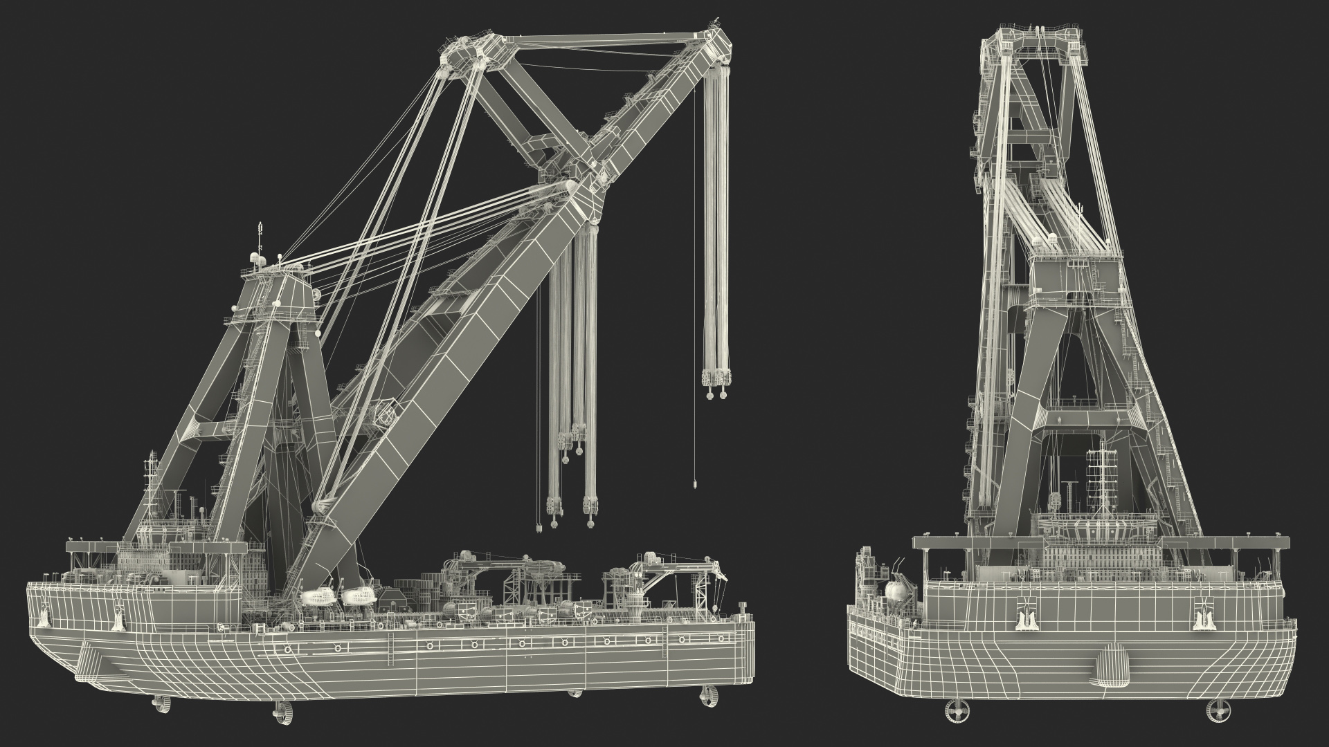 3D Floating Crane Ship Working Position