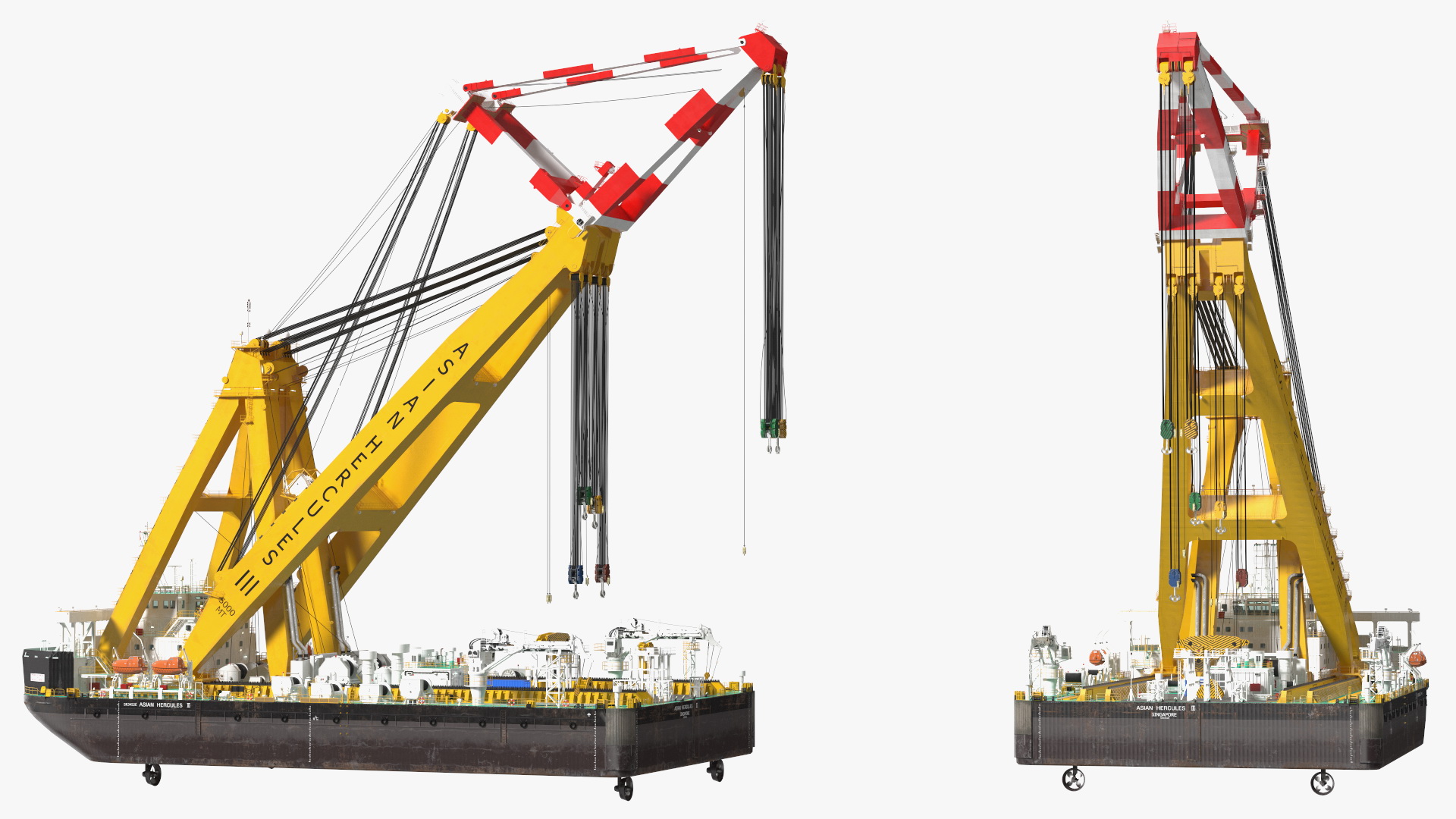 3D Floating Crane Ship Working Position