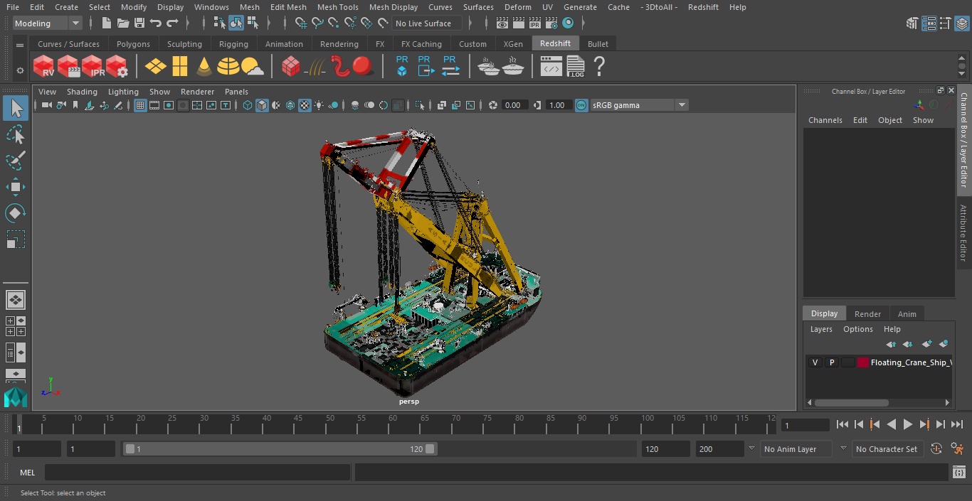 3D Floating Crane Ship Working Position