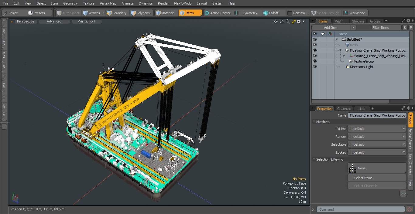 3D Floating Crane Ship Working Position