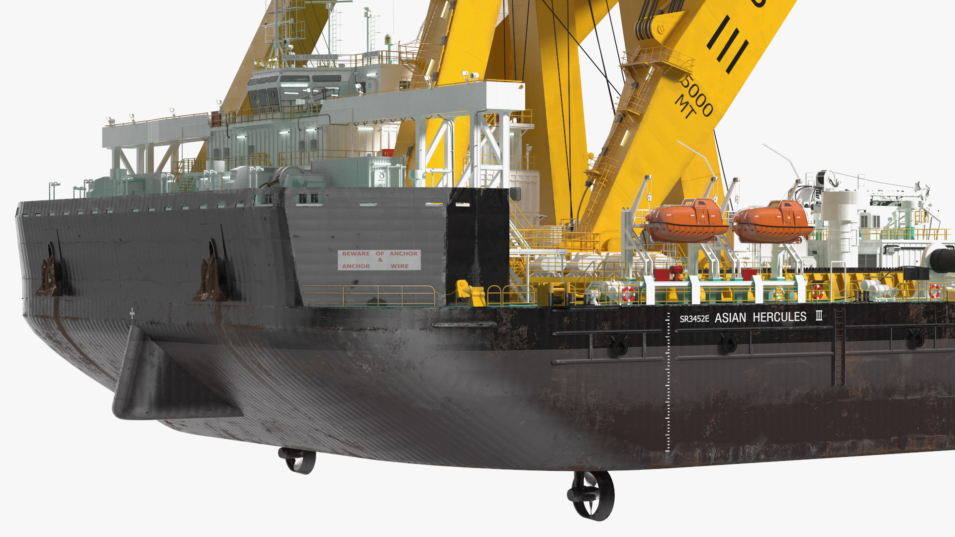 3D Floating Crane Ship Working Position