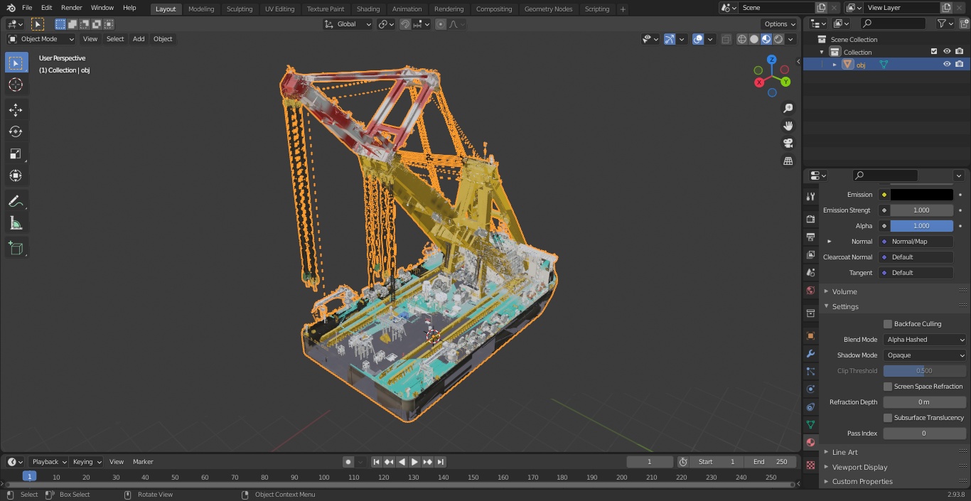 3D Floating Crane Ship Working Position