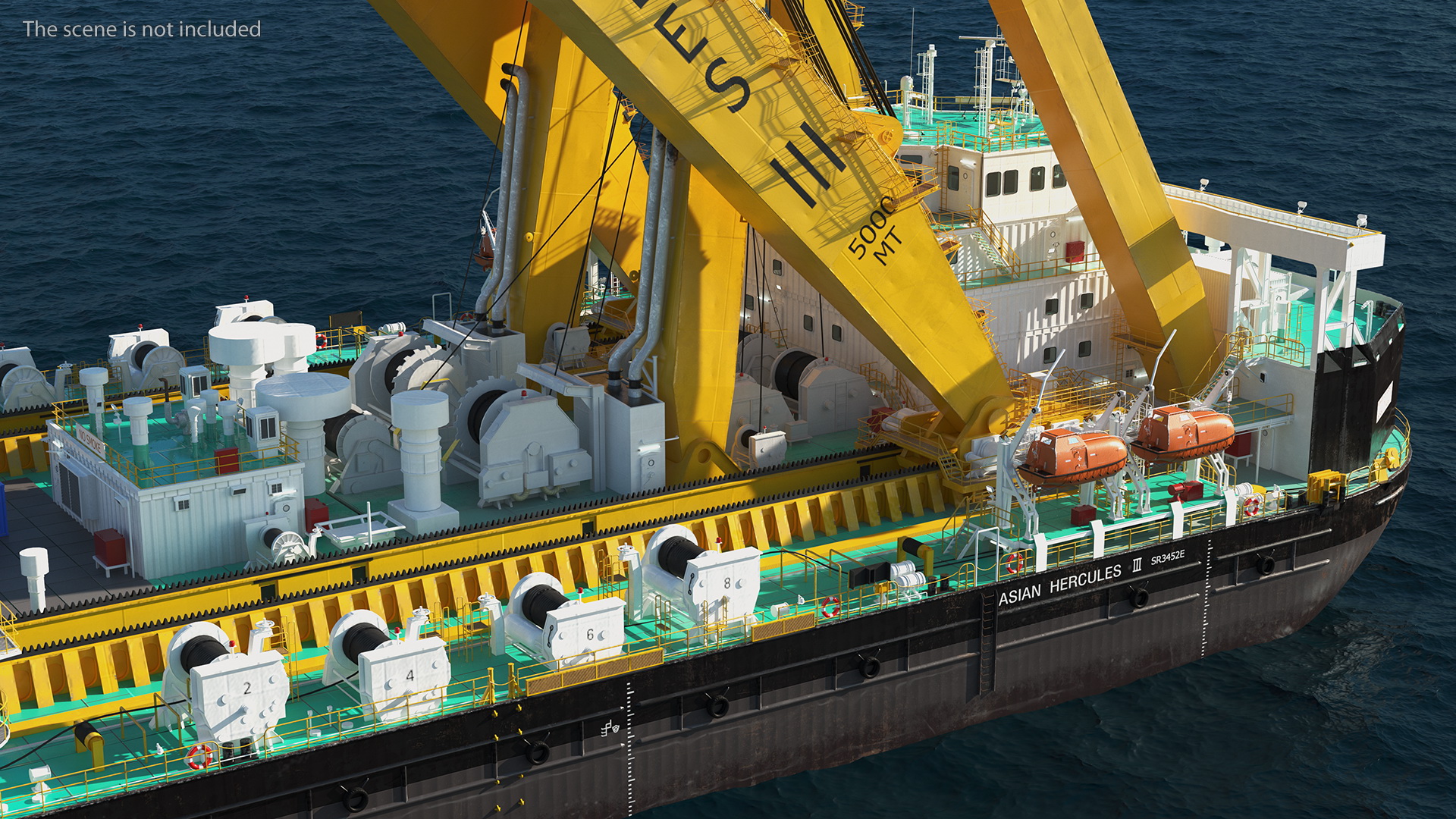 3D Floating Crane Ship Working Position