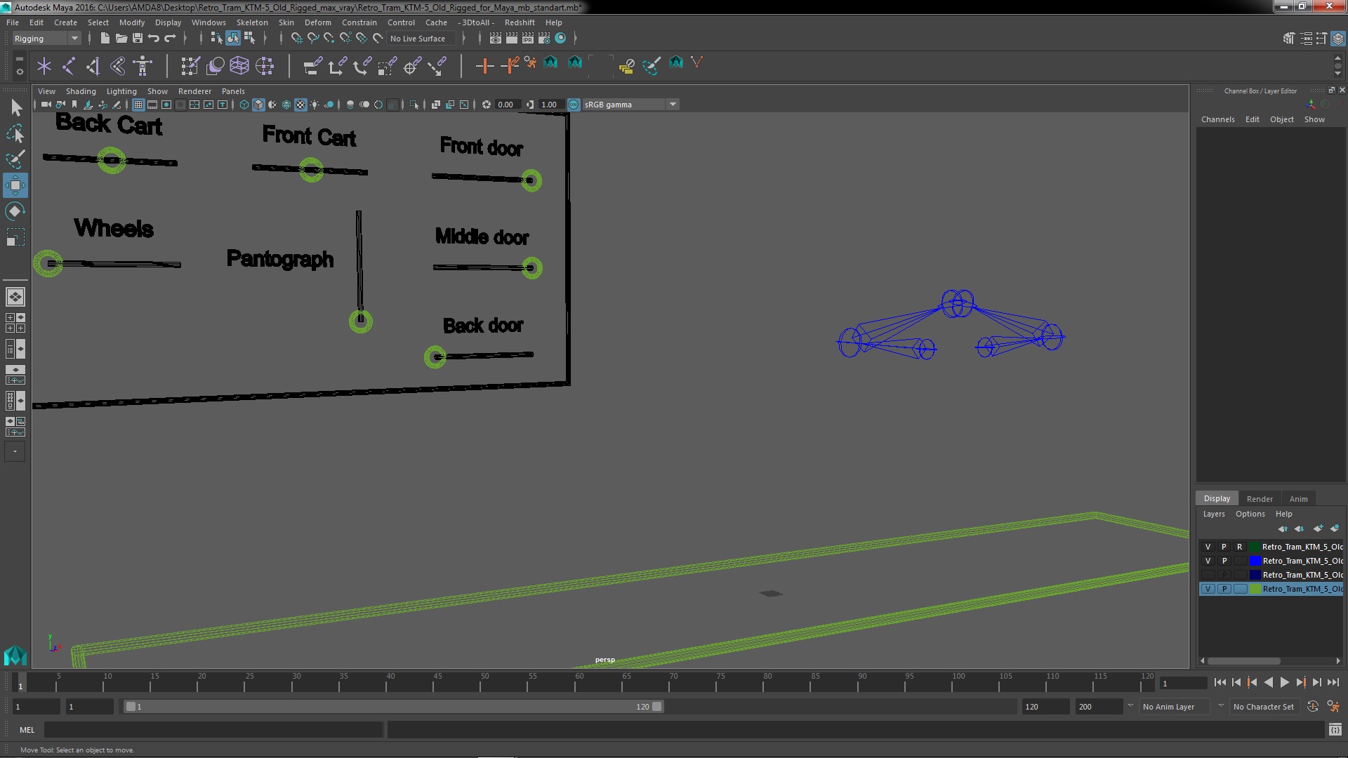 3D Retro Tram KTM-5 Old Rigged for Maya